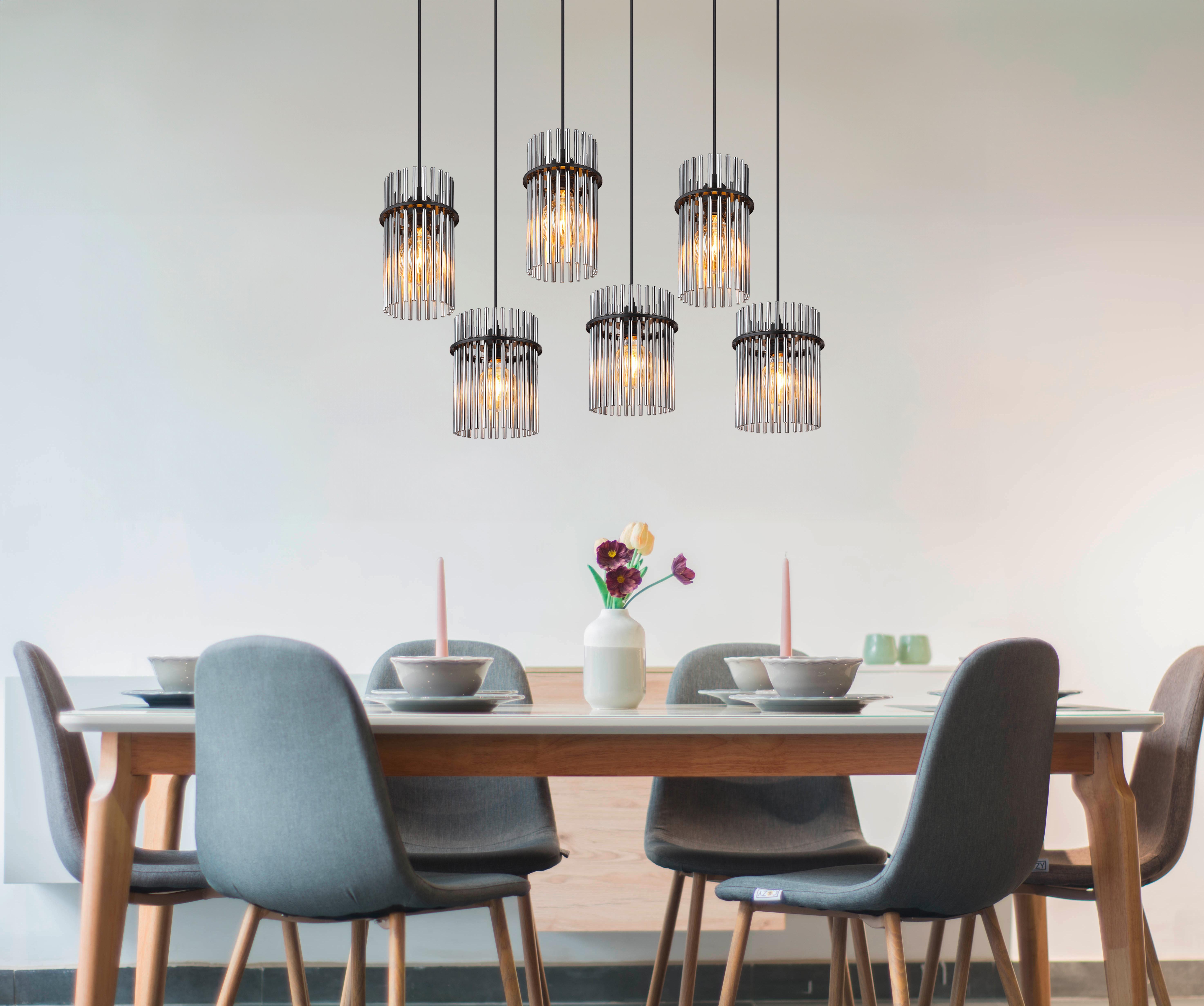Hängeleuchte 15698-6h Gorley - Schwarz/Grau, Basics, Glas/Kunststoff (92,5/35,5/125cm) - Globo