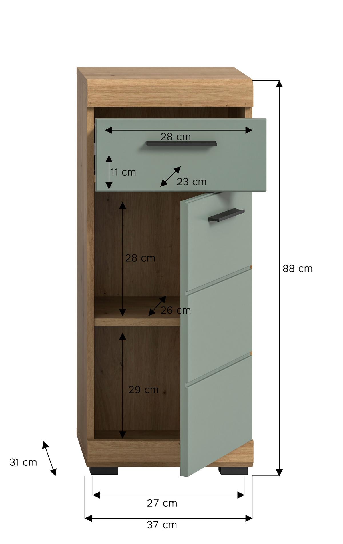 Midischrank Scout Eiche Artisan Dekor Salbeigrün - Salbeigrün/Schwarz, MODERN, Holzwerkstoff (37/88/31cm) - MID.YOU