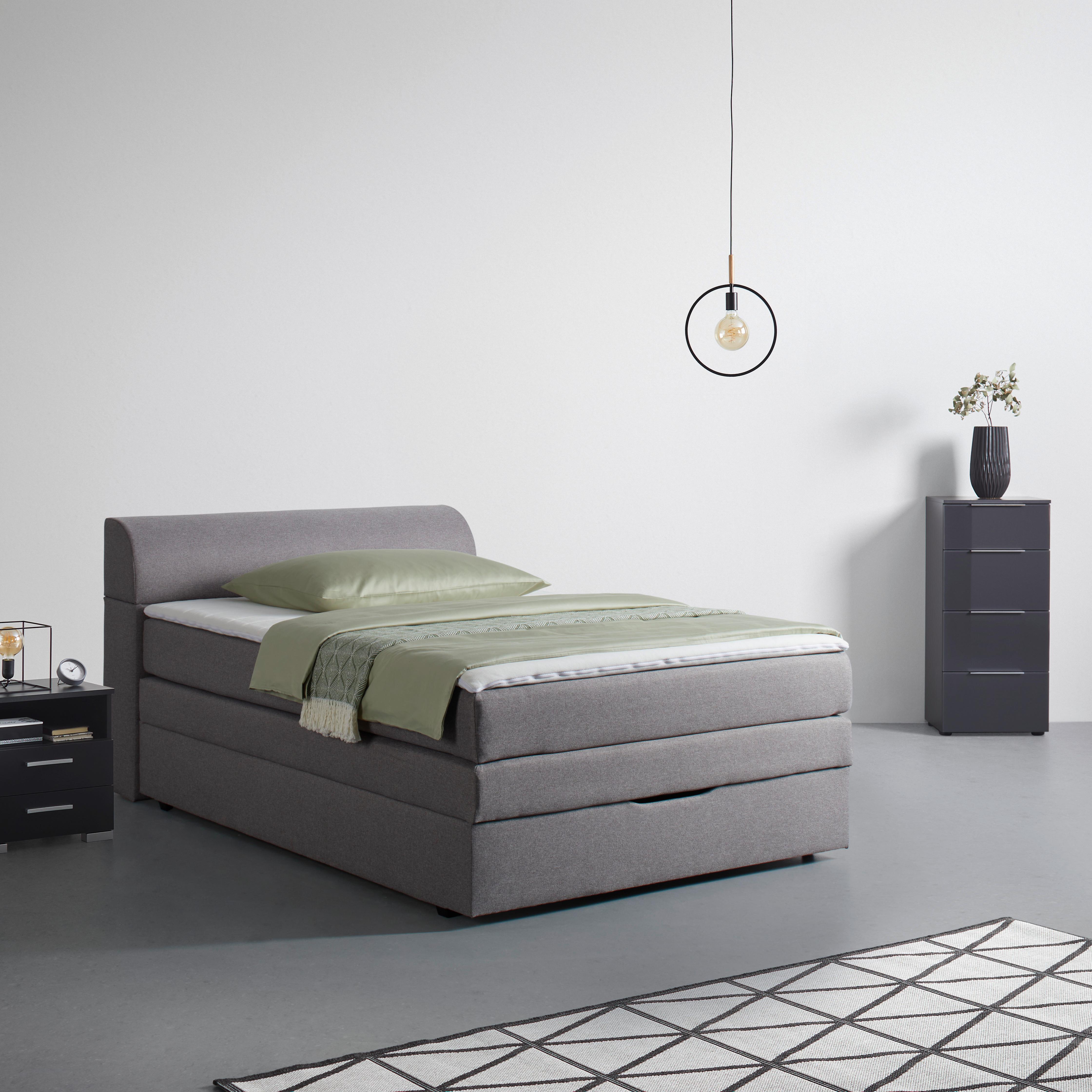 Boxspring posteľ FLEXI s úložným priestorom, 140x200 - čierna/sivá, Konventionell, textil/plast (140/200cm) - Based
