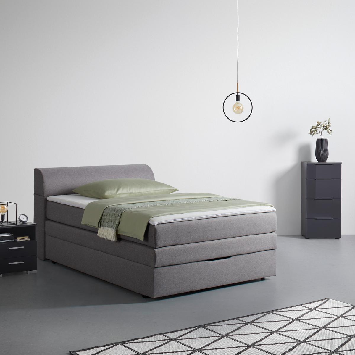 Boxspring posteľ FLEXI s úložným priestorom, 140x200 - čierna/sivá, Konventionell, textil/plast (140/200cm) - Based
