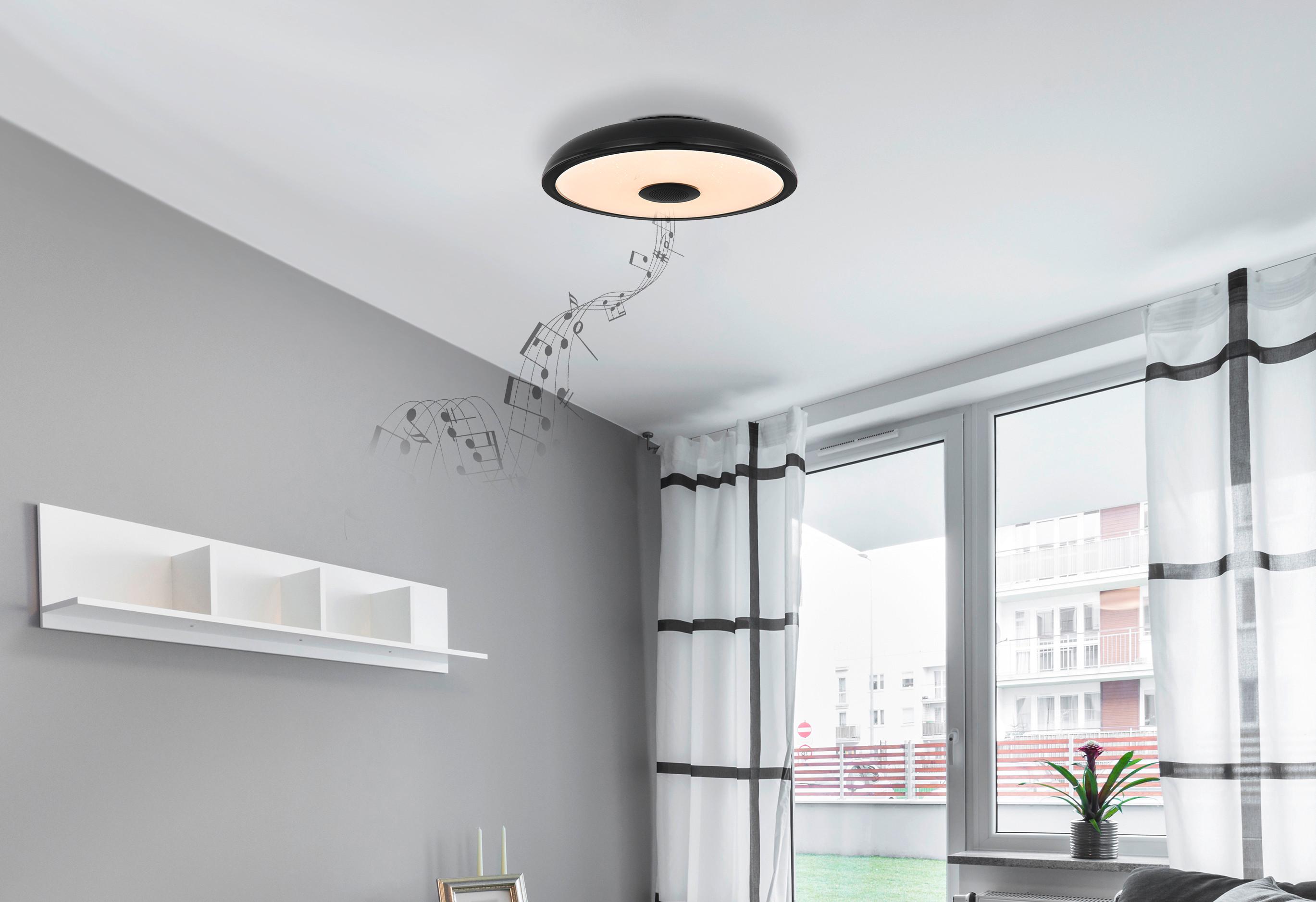 Deckenleuchte Raffy Ø 28 cm mit Sternenhimmel - Opal/Schwarz, Basics, Kunststoff (28/5,5cm) - Globo