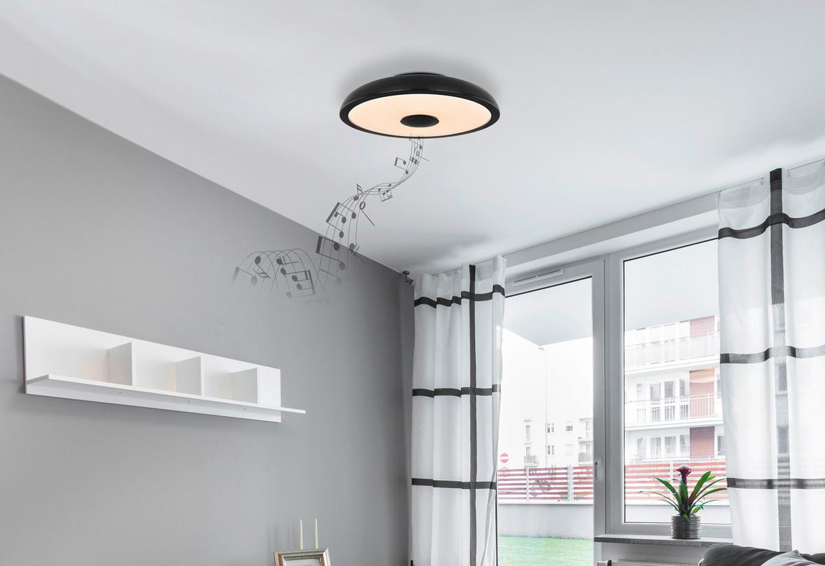 Deckenleuchte Raffy Ø 28 cm mit Sternenhimmel - Opal/Schwarz, Basics, Kunststoff (28/5,5cm) - Globo