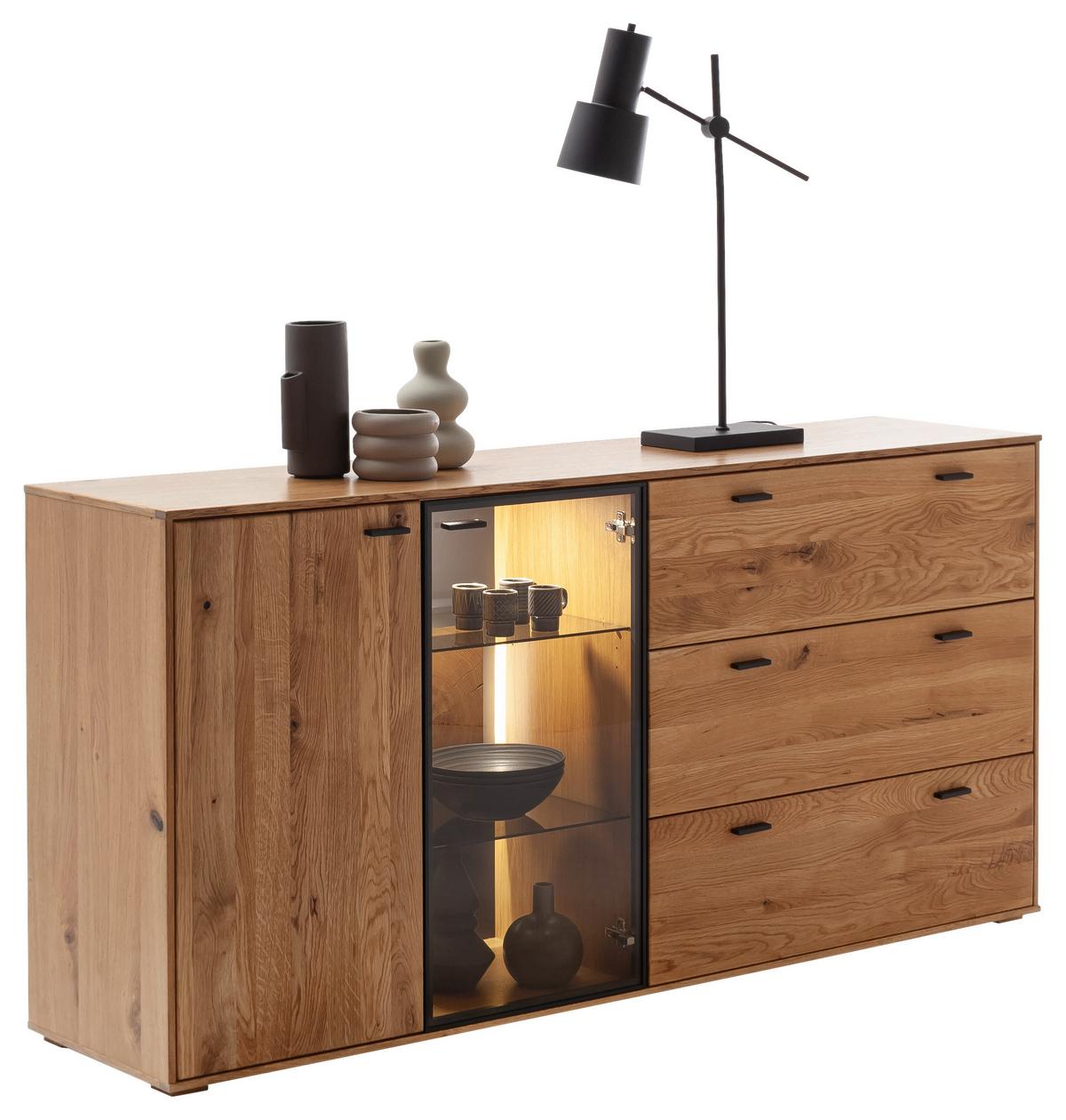 Sideboard Assini Wildeiche B: 183 cm - Wildeiche, Design, Glas/Holz (183/88/44cm) - MID.YOU