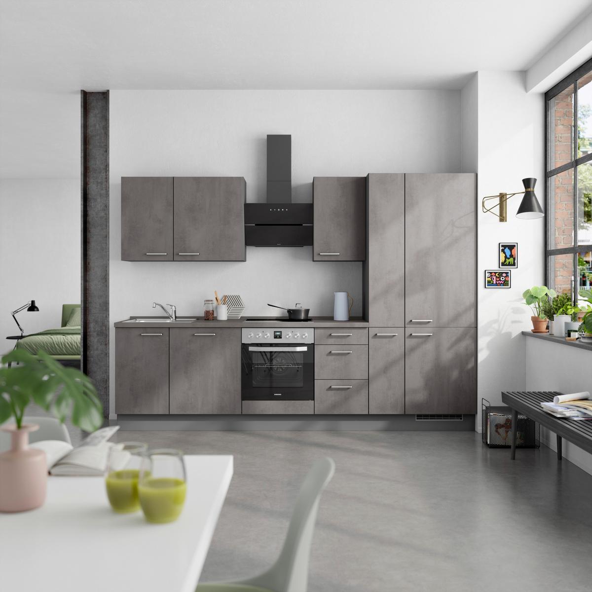 Kuchynská linka 300 cm, bridl.šedý betón/bridl.šedá - farba ušľachtilej ocele/bridlicová, Modern, kov/kompozitné drevo (300cm) - Nobilia