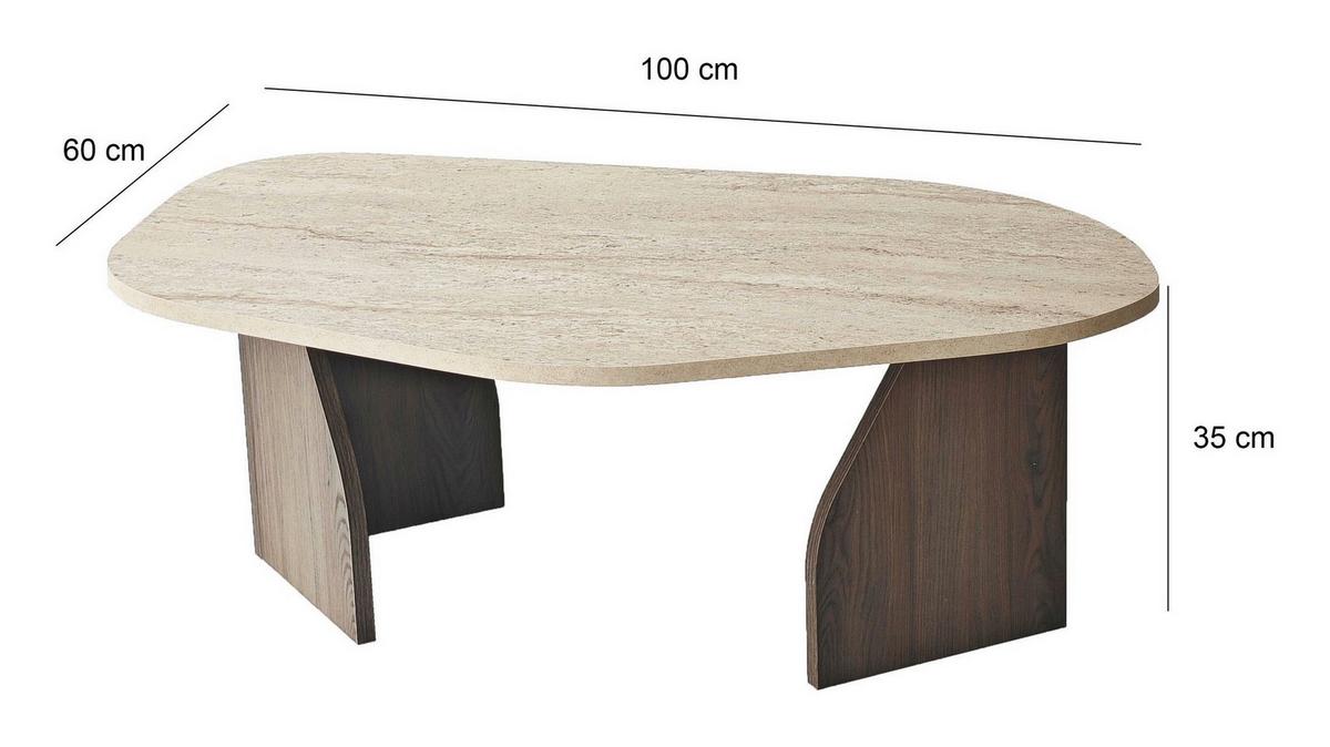 COUCHTISCH Travertin/Walnuss B: 100cm - Beige/Walnussfarben, MODERN, Holzwerkstoff (100/35/60cm)