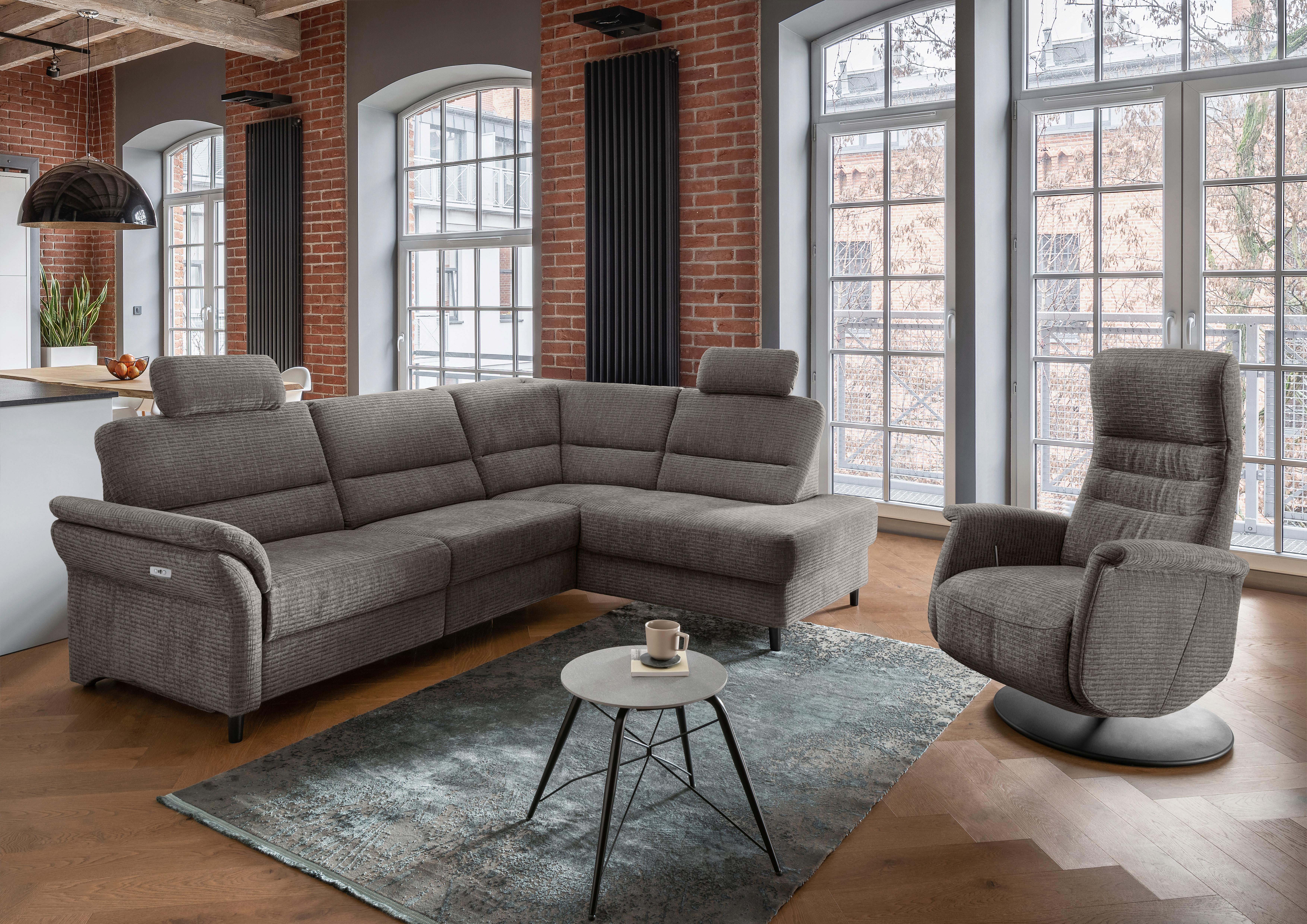 Ecksofa Cavoli Graubraun Relaxfunktion S: 266x190 cm - Graubraun/Schwarz, MODERN, Textil (266/190cm) - Livetastic