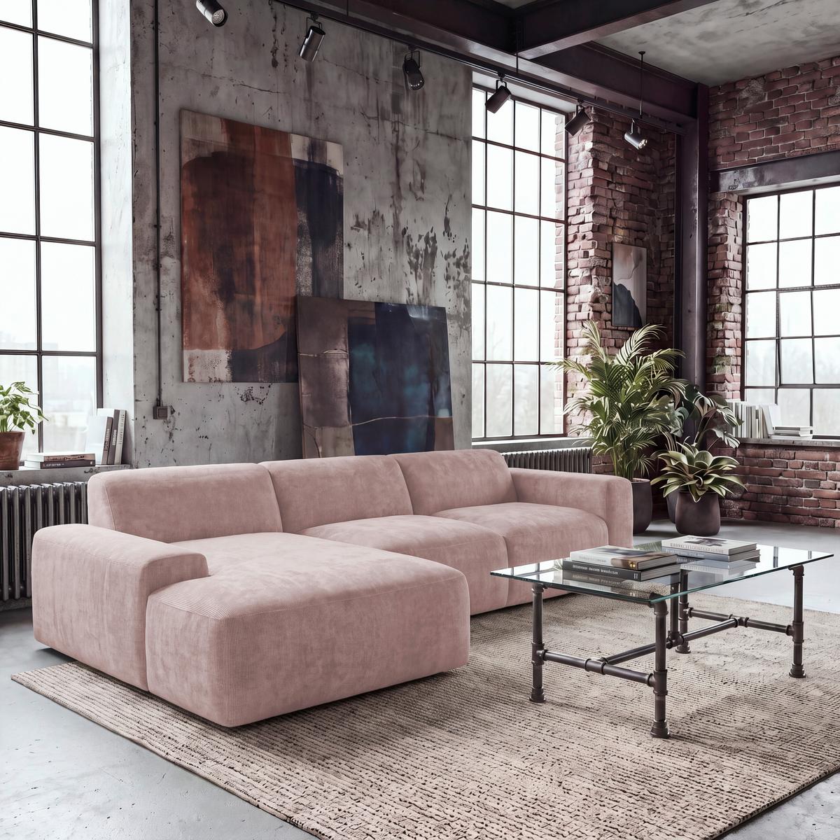 ECKSOFA Hannah Rosa 170x343 cm - Schwarz/Rosa, Design, Textil (170/343cm) - MID.YOU