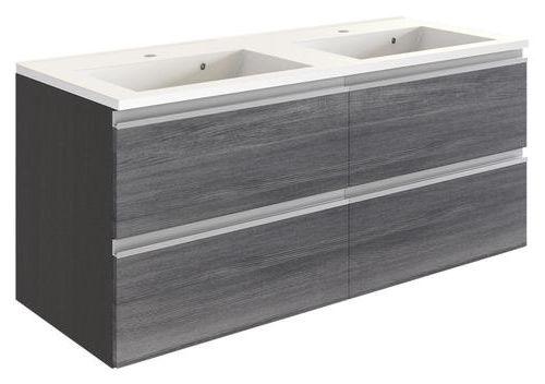 Waschbecken mit Unterschrank Arezzo B: 120cm, Graphit/Eiche - Graphitfarben/Weiß, Basics, Holzwerkstoff/Stein (120cm) - Held