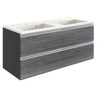 Waschbecken mit Unterschrank Arezzo B: 120cm, Graphit/Eiche - Graphitfarben/Weiß, Basics, Holzwerkstoff/Stein (120cm) - Held