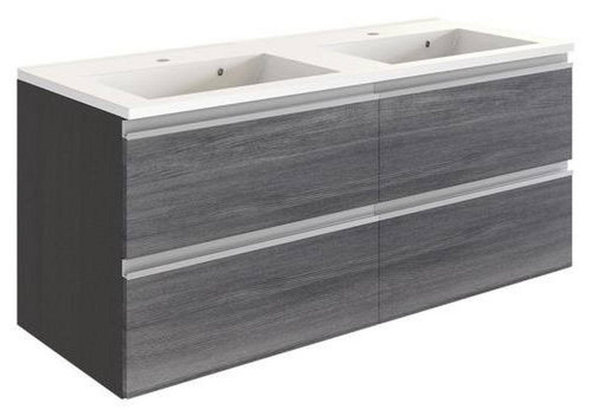 Waschbecken mit Unterschrank Arezzo B: 120cm, Graphit/Eiche - Graphitfarben/Weiß, Basics, Holzwerkstoff/Stein (120cm) - Held