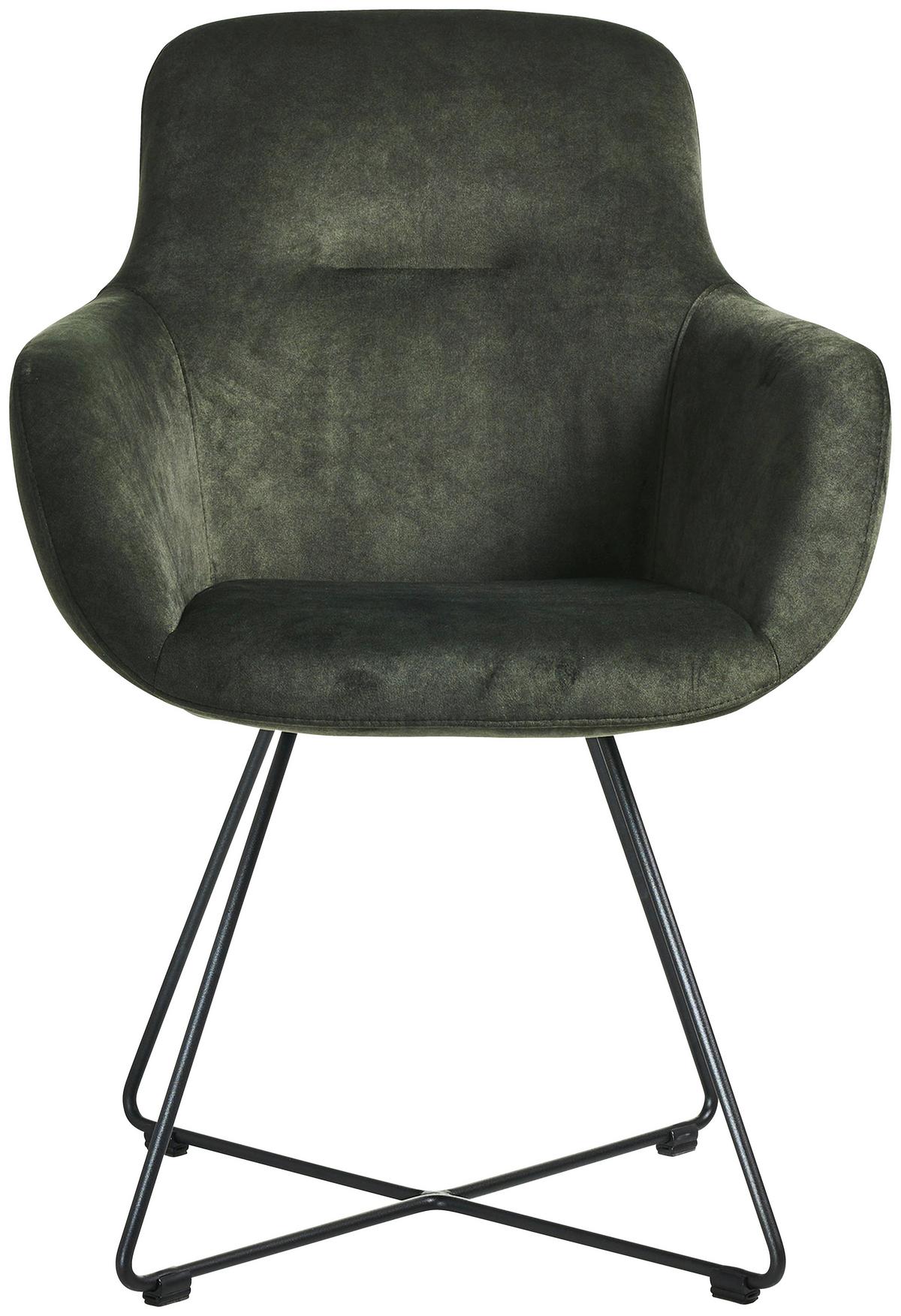 STOLIČKA S PODRÚČKAMI CROSS-CHA - čierna/lesná zelená, Basics, kov/textil (62/89/61cm) - Celina Home