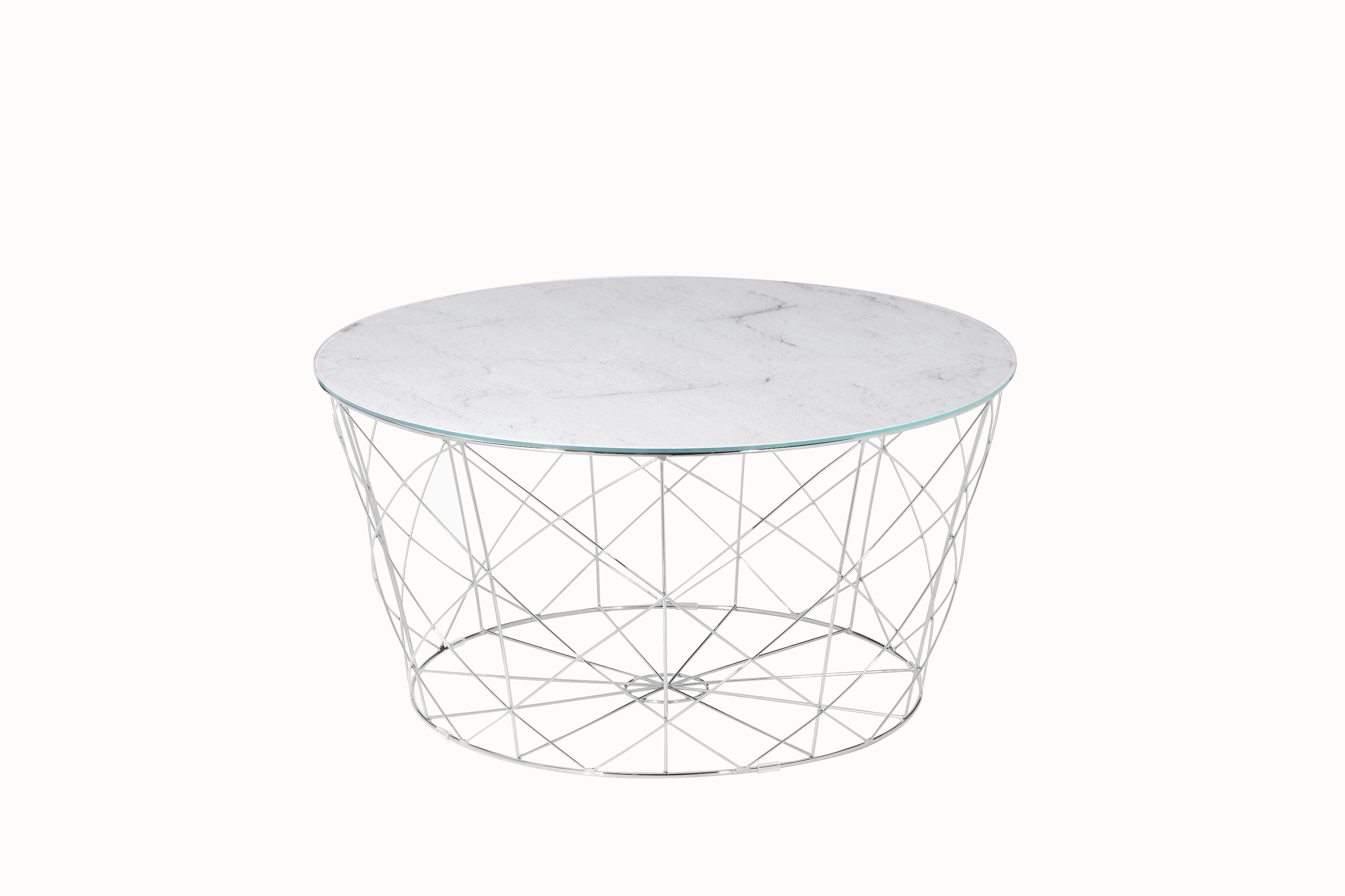 Couchtisch Weiß, Chromfarben L: 80 cm - Chromfarben/Weiß, Design, Glas/Metall (80/80/45cm) - Livetastic