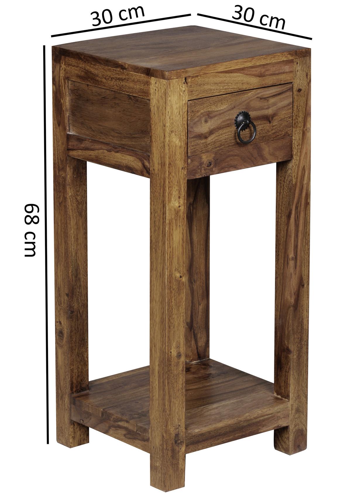 Beistelltisch mit Schublade Mumbai Sheesham Echtholz - Sheeshamfarben, Design, Holz (30/30/68cm) - MID.YOU
