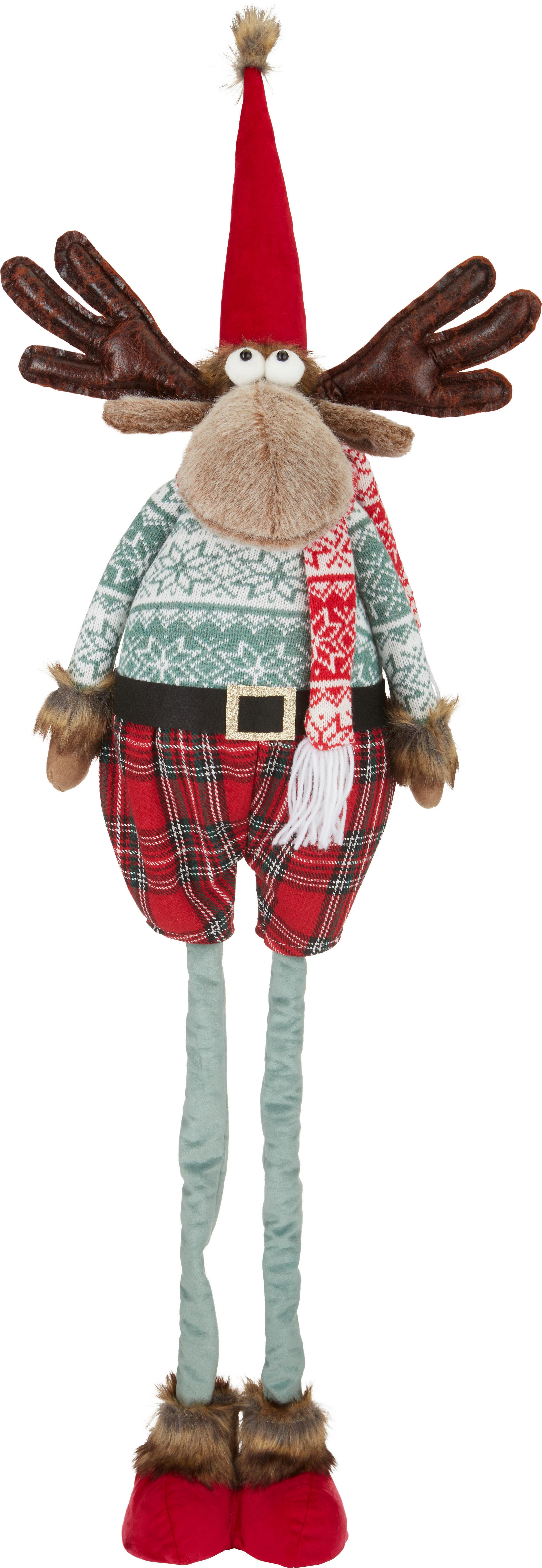 Vánoční Dekorační Sob Deer, Výška: 90cm - bílá/zelená, textil/plast (25/90/18cm) - Modern Living