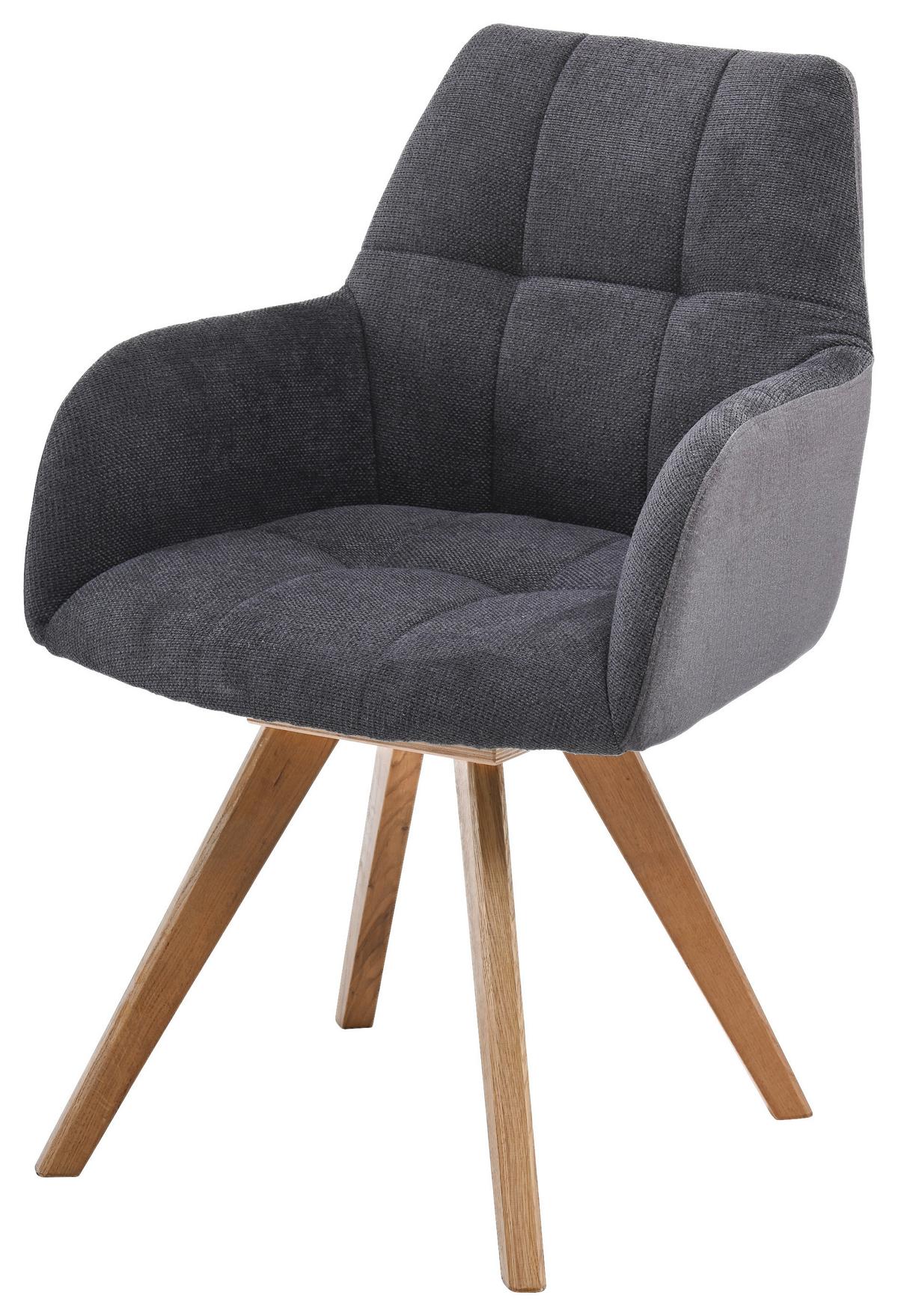 Armlehnstuhl  Elke Anthrazit Eiche Massiv, drehbar. B: 61cm - Anthrazit/Naturfarben, KONVENTIONELL, Holz (61/88/66,5cm)