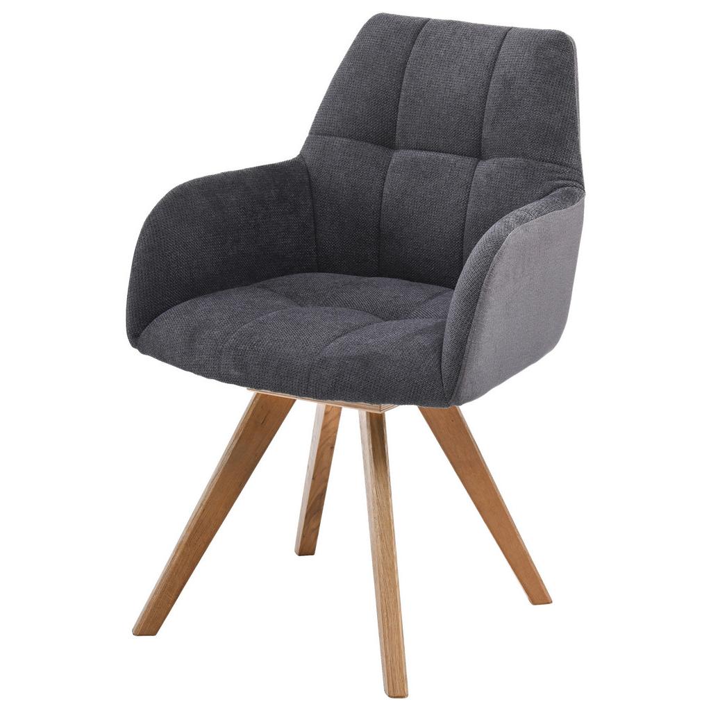 Armlehnstuhl  Elke Anthrazit Eiche Massiv, Drehbar. B: 61cm