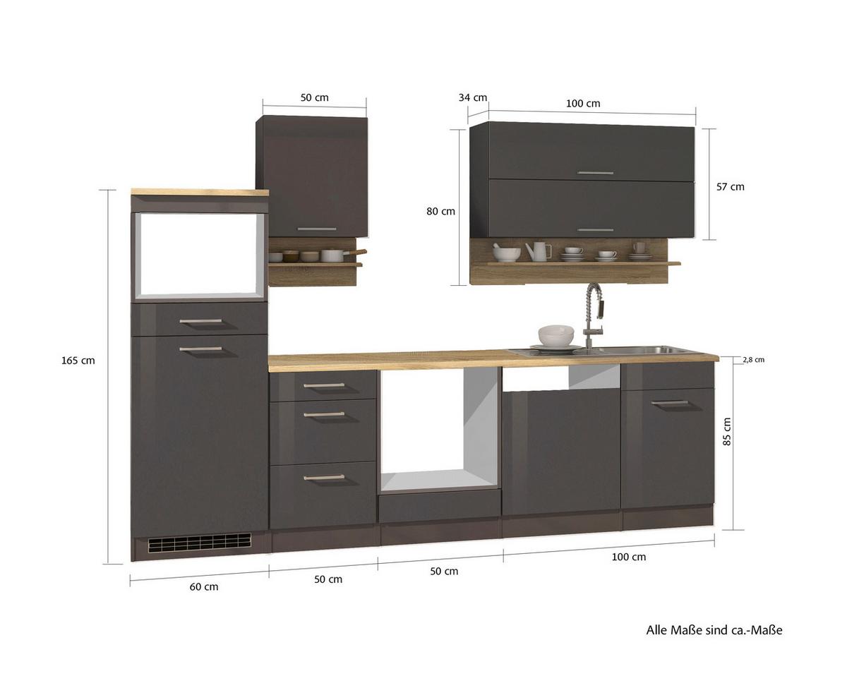 Küchenleerblock Mailand Graphitfarben B: 280cm - Graphitfarben/Sonoma Eiche, MODERN, Glas/Holzwerkstoff (280cm) - Held
