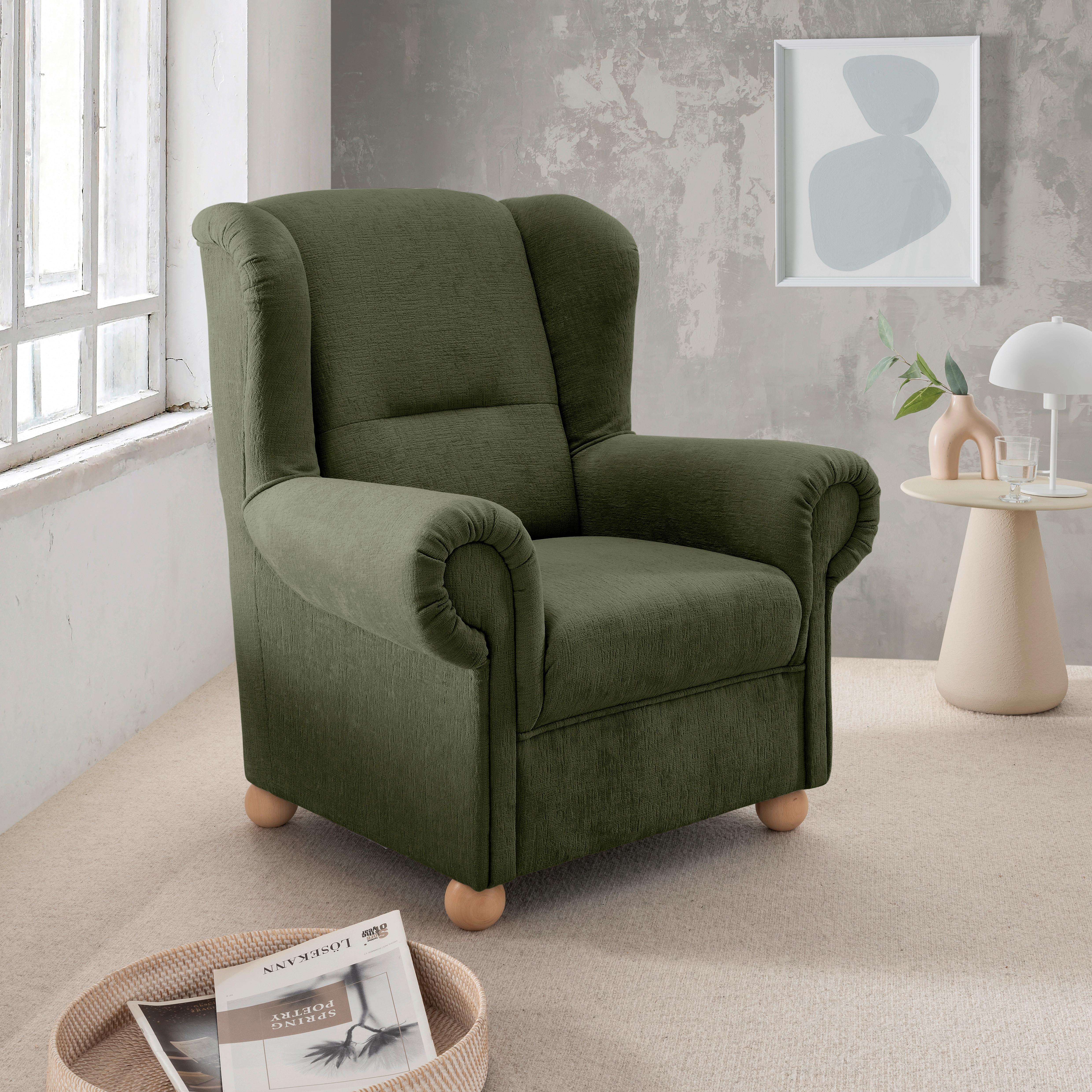 OHRENSESSEL Torello Grün B: 92cm - Wildeiche/Grün, KONVENTIONELL, Textil (92/102/89cm) - Livetastic