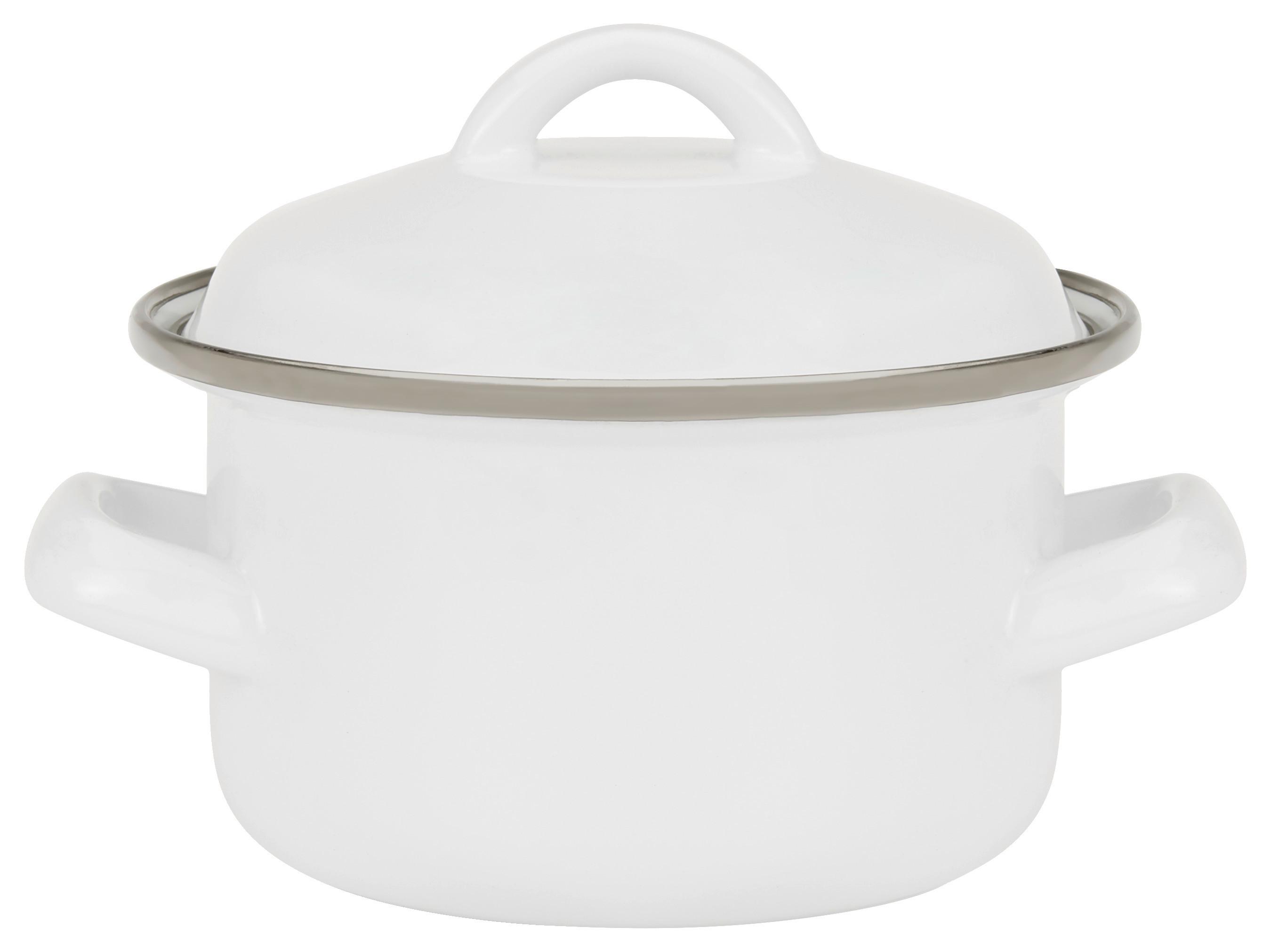 Luca Bessoni Kochtopf 1,2 L Carbonstahl mit Deckel - Weiß, LIFESTYLE, Metall (14/10cm) - Luca Bessoni