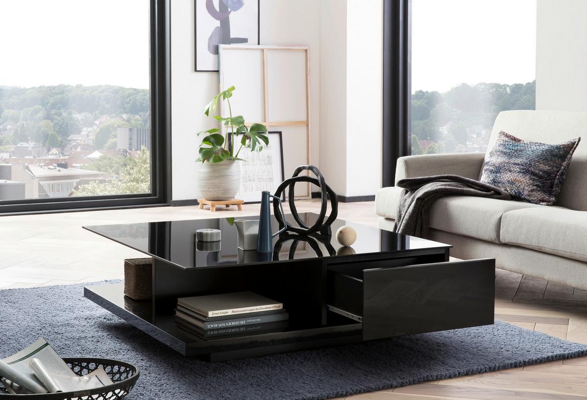 Couchtisch Schwarz Hochglanz L: 100 Cm - Schwarz Hochglanz/Schwarz, Design, Glas/Holzwerkstoff (100/100/36cm) - Livetastic