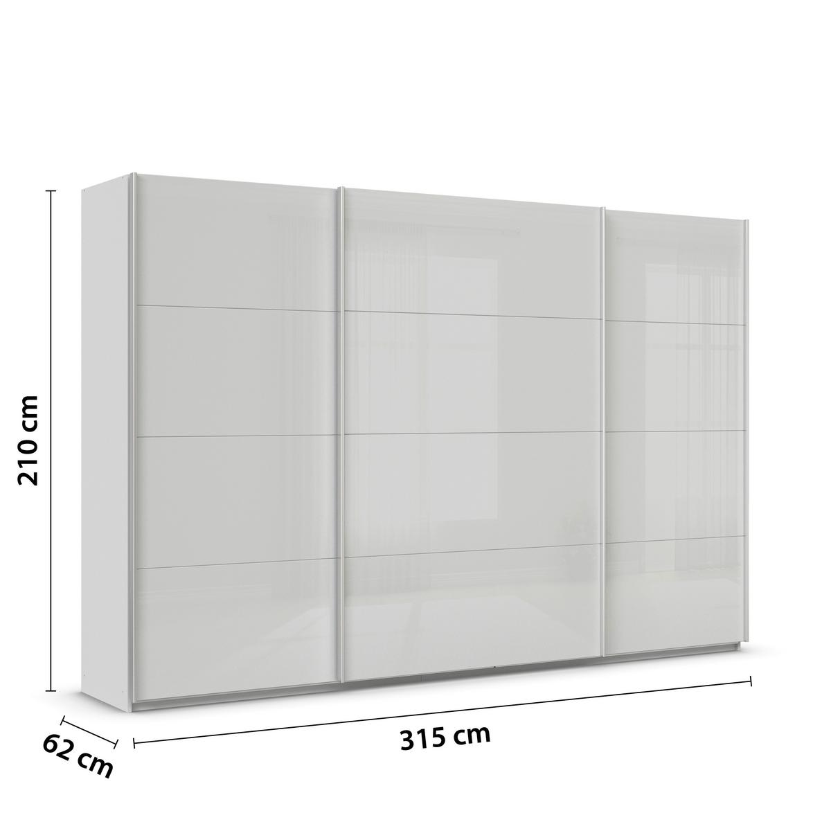 Tolóajtós Szekrény Feldkirch 315/210 Cm - világosszürke/magasfényű szürke, Modern, faalapú anyag/Üveg (315/210/62cm)