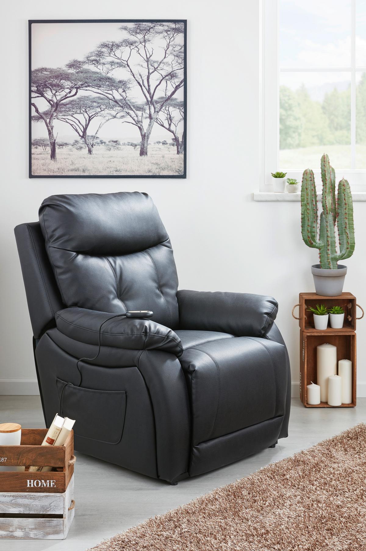 Fernsehsessel Elektrisch Mario Lederlook Schwarz - Schwarz, KONVENTIONELL, Kunststoff/Textil (89/107-79/94-165cm) - James Wood