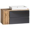 Waschbecken mit Unterschrank Varese B:105 cm Grau/Eiche - Eiche Wotan/Weiß, MODERN, Keramik/Holzwerkstoff (105cm) - Held