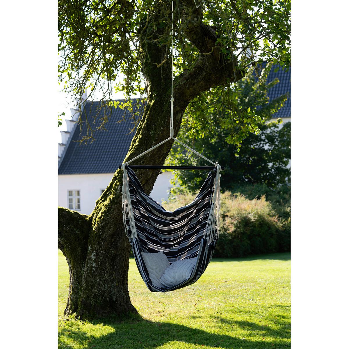 Hängematte Lamia Grau Schwarz Weiß B: 30 Cm - Schwarz/Weiß, MODERN, Holz/Kunststoff (130/185/100cm) - MID.YOU