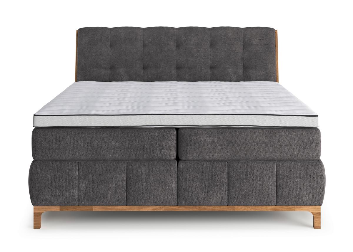 Boxspringbett Moon Mit Topper 180x200 Cm - Dunkelgrau/Eichefarben, MODERN, Holz/Holzwerkstoff (180/200cm) - MID.YOU