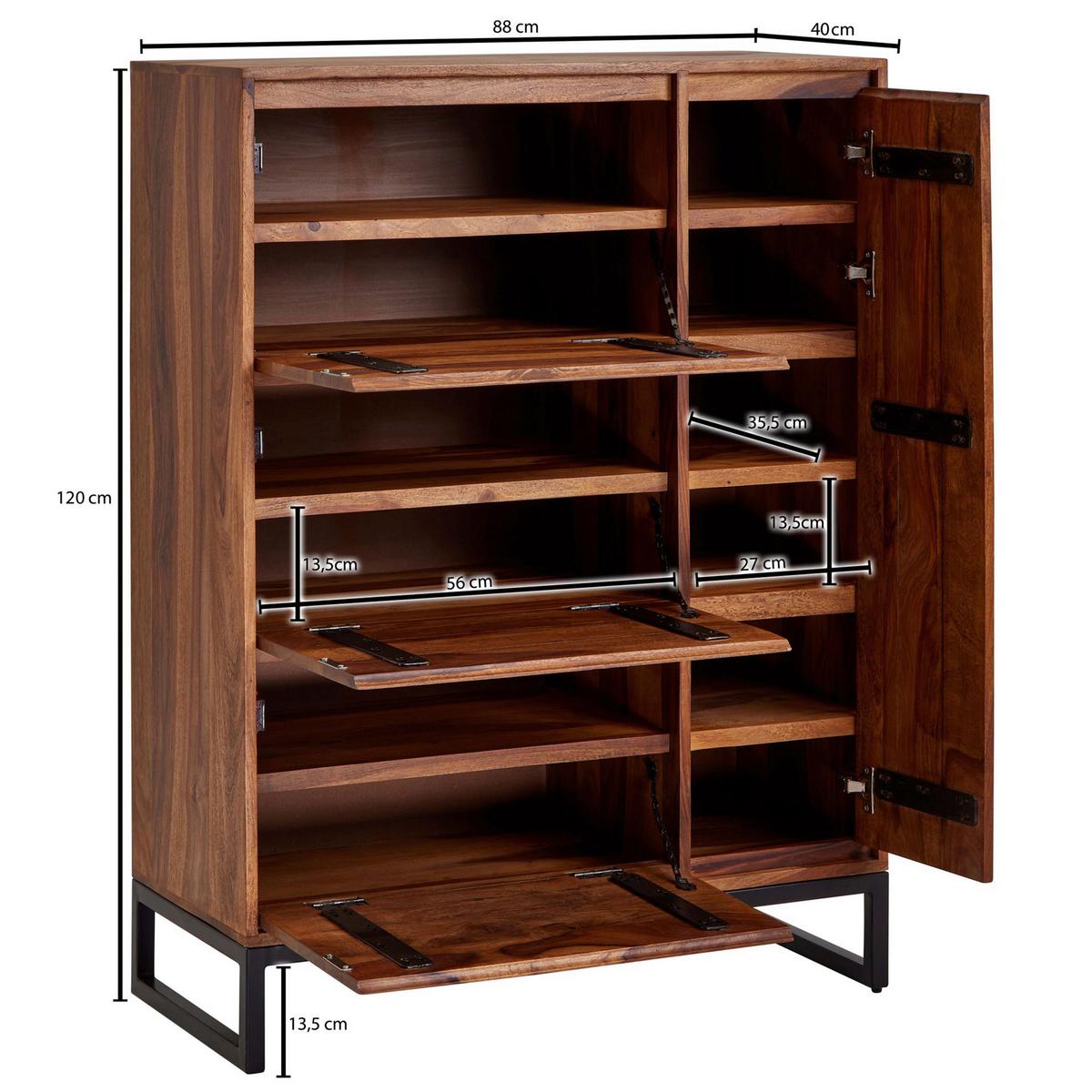 Sideboard Sheesham Sheeshamfarben B: 88 cm - Sheeshamfarben/Schwarz, Design, Holz (88/120/40cm) - MID.YOU