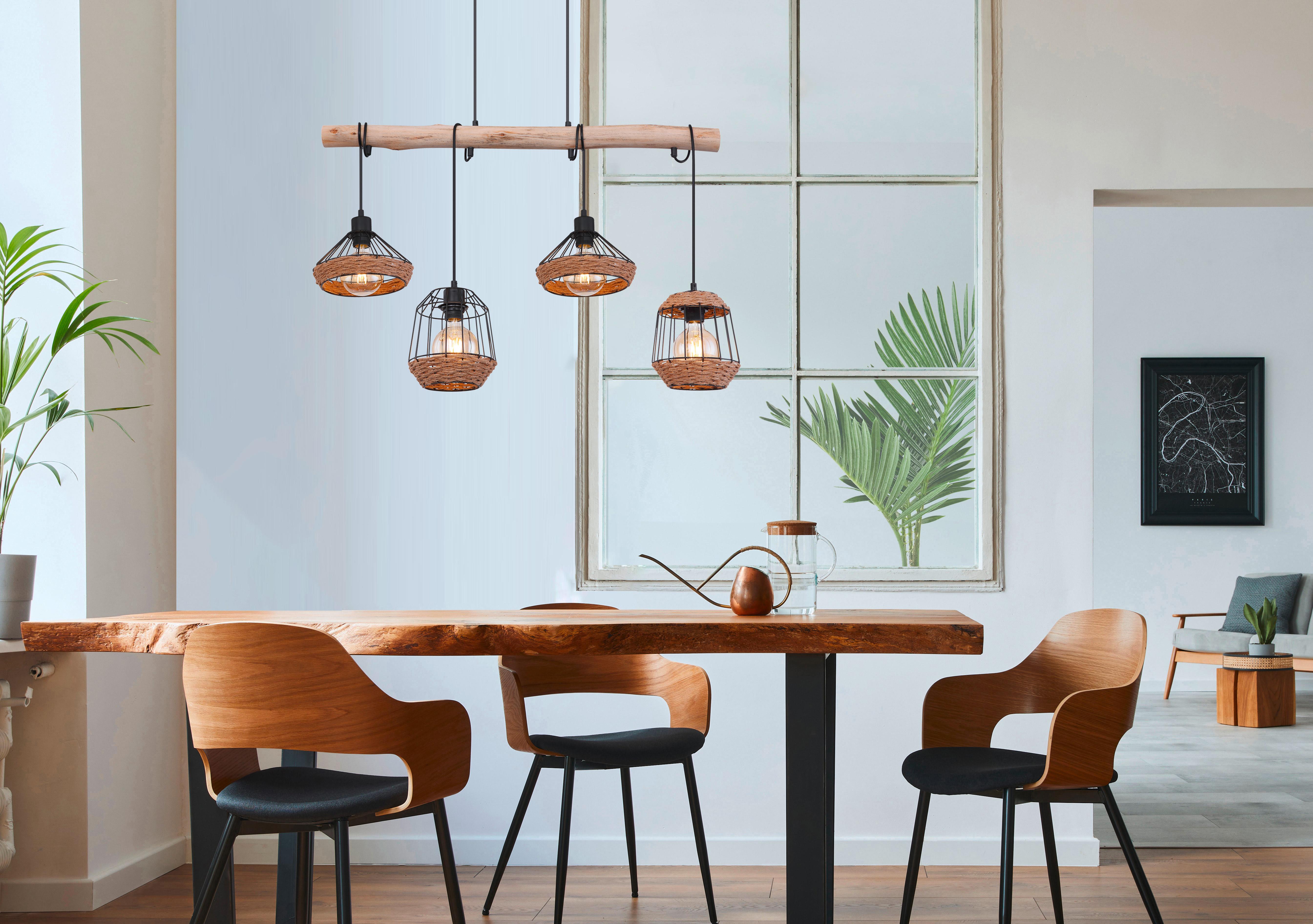 Hängeleuchte H: 120 Cm 4-Flammig - Dunkelbraun/Schwarz, LIFESTYLE, Naturmaterialien/Holz (105/21/120cm) - Globo