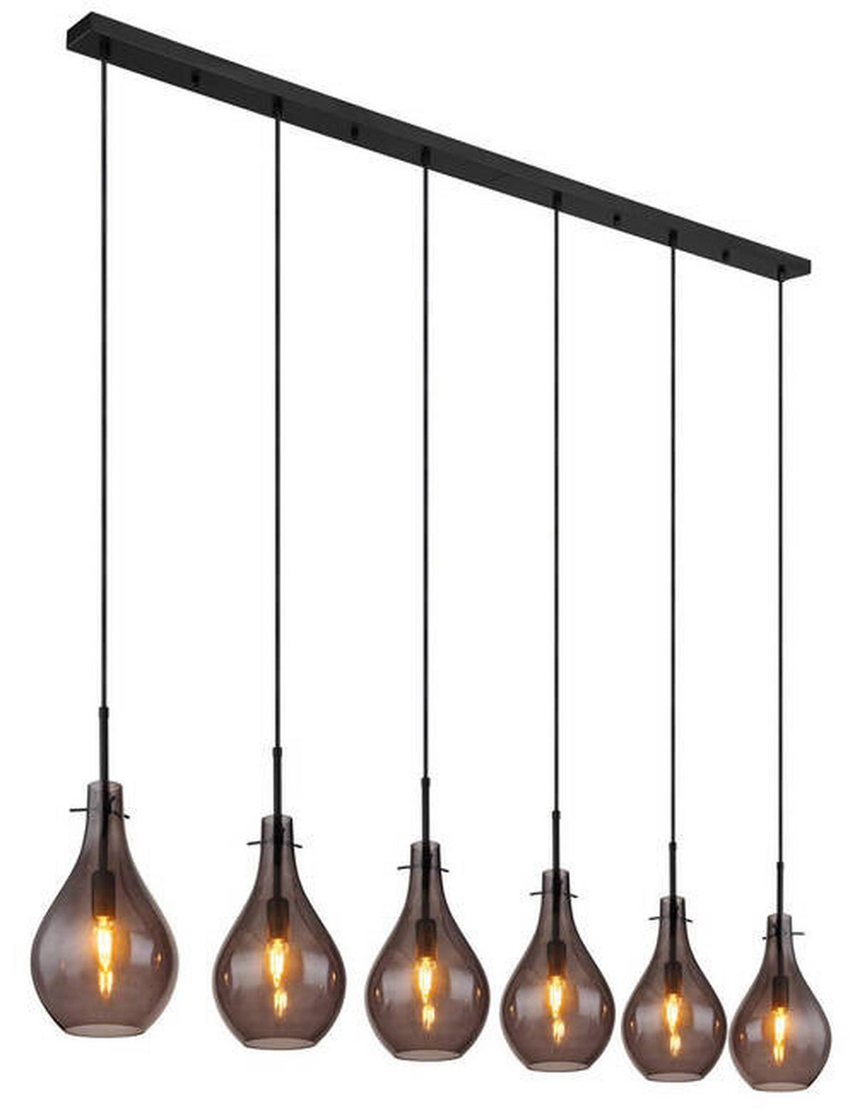 Hängeleuchte Exkl. 6xe14, 40w - Schwarz, Design, Glas/Metall (140/18/120cm) - Globo