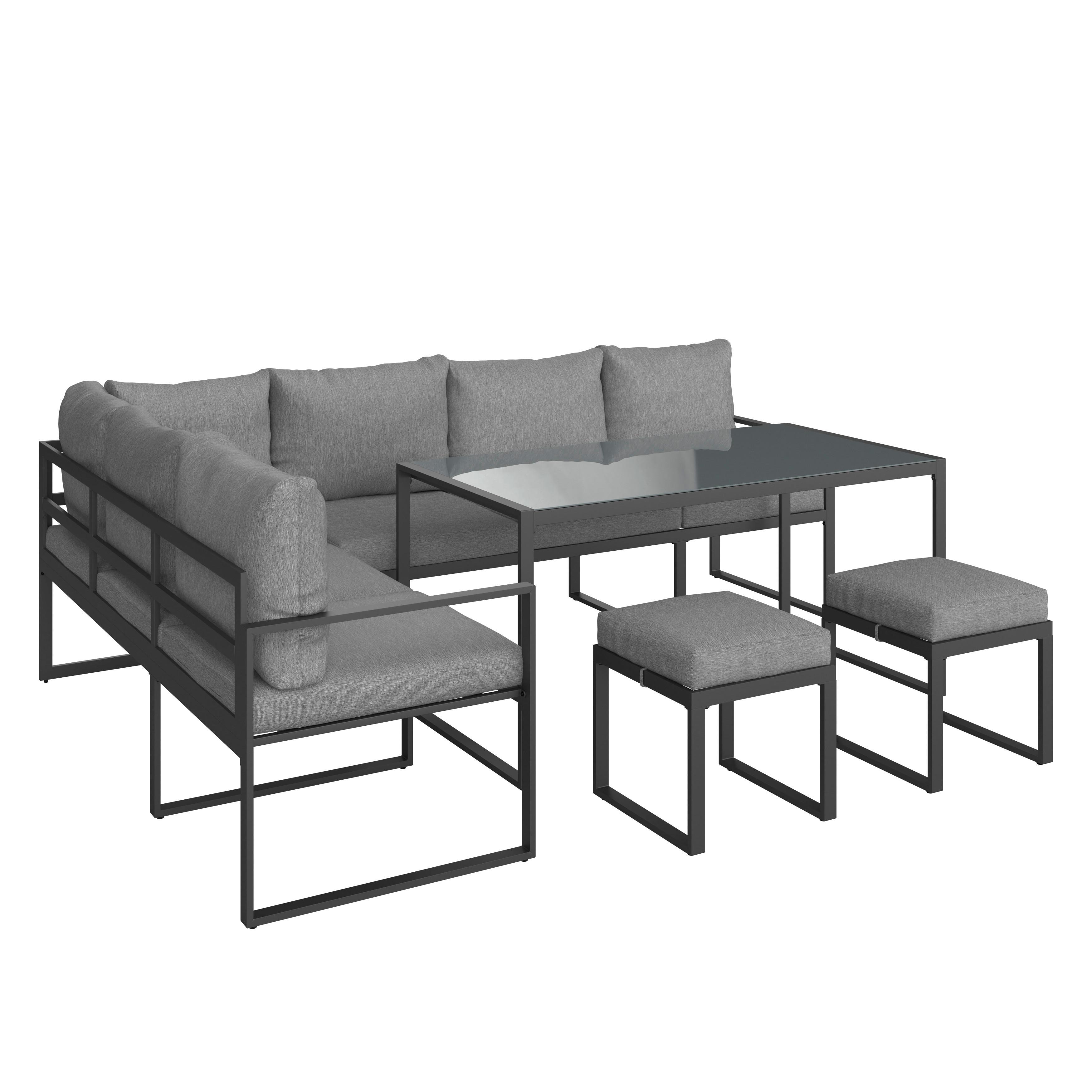 Lounge-garnitúra Leon - szürke, Modern, Üveg/fém (176/239cm) - Beldano