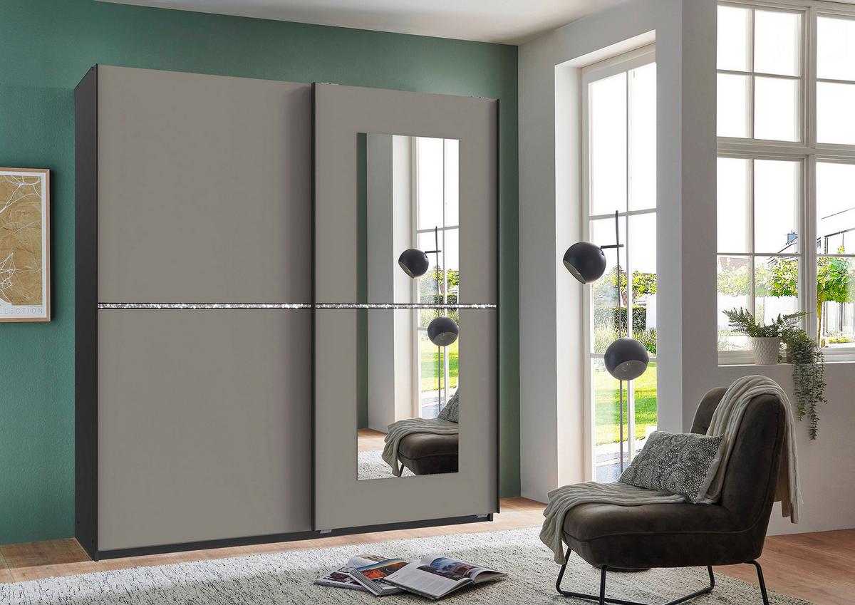 Schwebetürenschrank Dundee Graphitfarben B: 180 cm - Graphitfarben/Sahara, MODERN, Glas/Holzwerkstoff (180/198/64cm) - MID.YOU