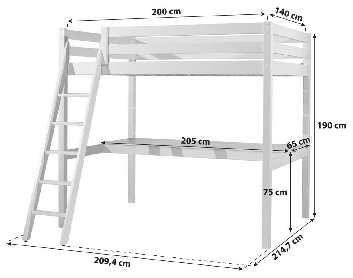 Hochbett Pino B: 214,7 Cm Weiß - Weiß/Kieferfarben, Basics, Holz (140/200cm) - Vipack