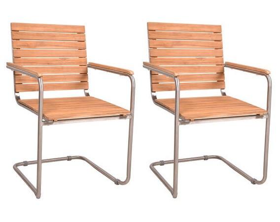 Gartensessel Stapelbar Denver 2er-Set Teakholz/Edelstahl - Silberfarben/Teakfarben, Basics, Holz/Metall (58/86/55cm) - Gardenson