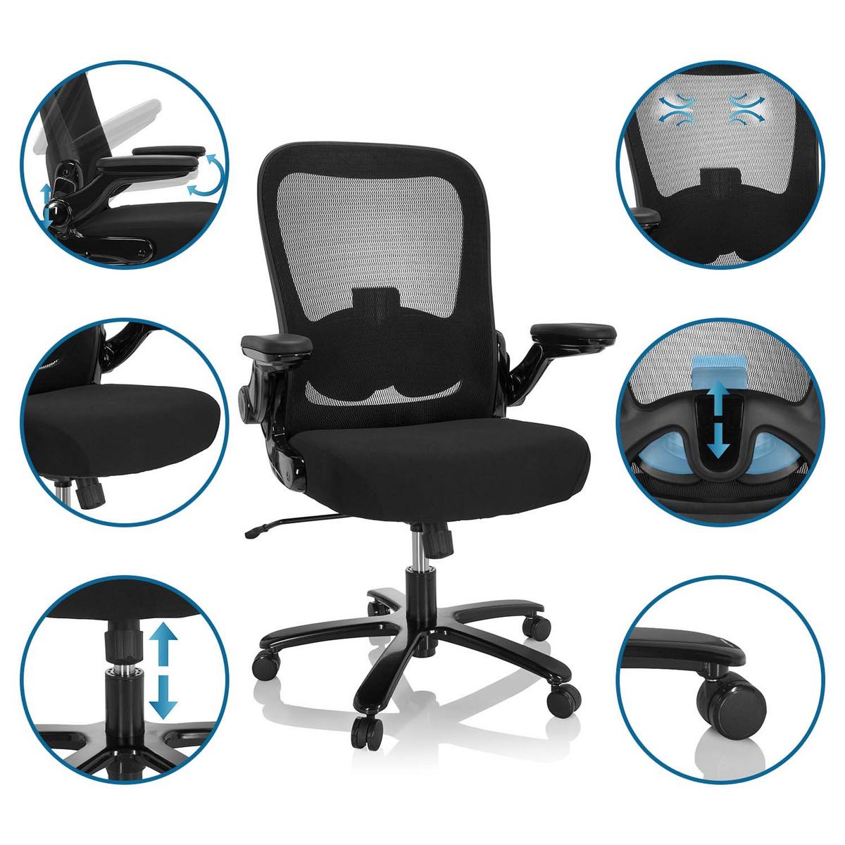 Bürostuhl Instructor Schwarz Bis 220 Kg - Schwarz, Basics, Kunststoff/Textil (75/122/63cm) - MID.YOU