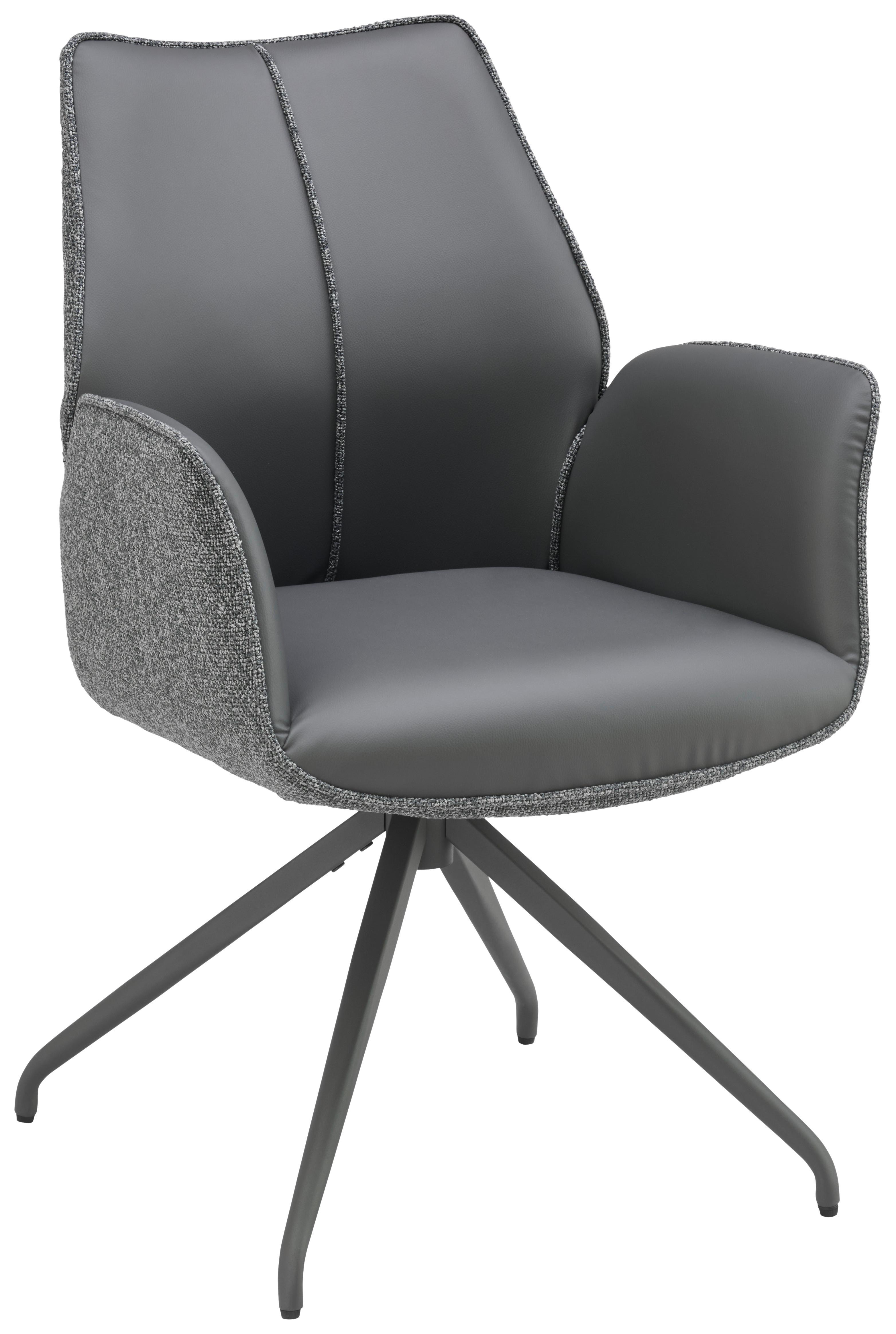 Armlehnstuhl Darcy Lederlook Grau 360° Drebhbar - Schwarz/Grau, KONVENTIONELL, Textil/Metall (61/82,5/61cm) - Livetastic