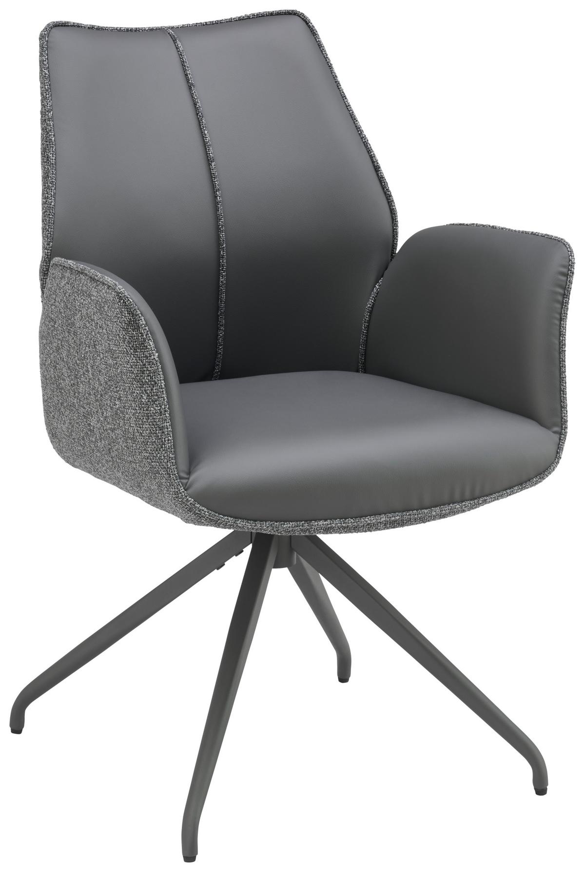 Armlehnstuhl Darcy Lederlook Grau 360° Drebhbar - Schwarz/Grau, KONVENTIONELL, Textil/Metall (61/82,5/61cm) - Livetastic