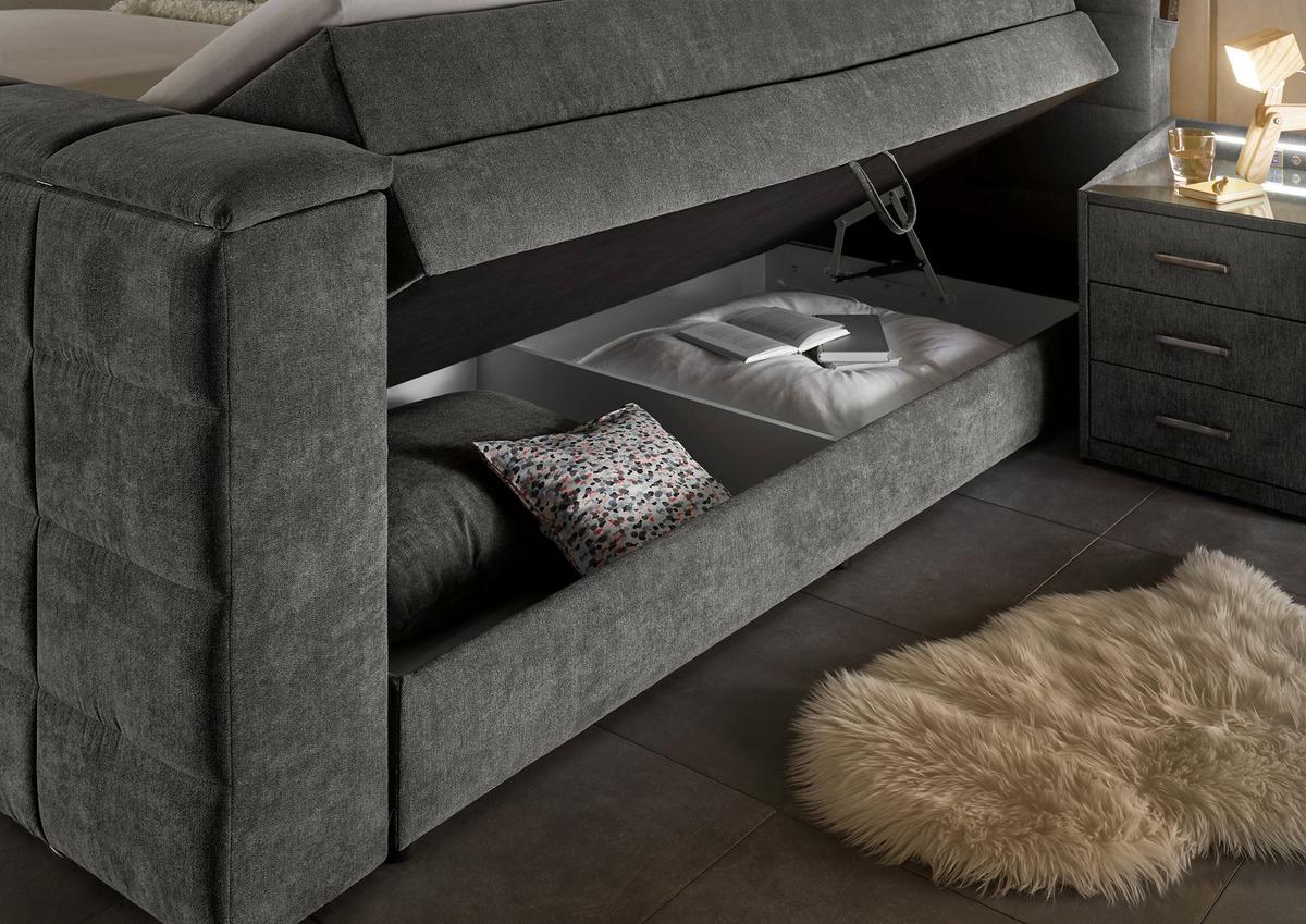 Boxspringbett Mit Topper & Bettkasten 180x200 Cm Denver - Grau, KONVENTIONELL, Textil (180/200cm) - Carryhome