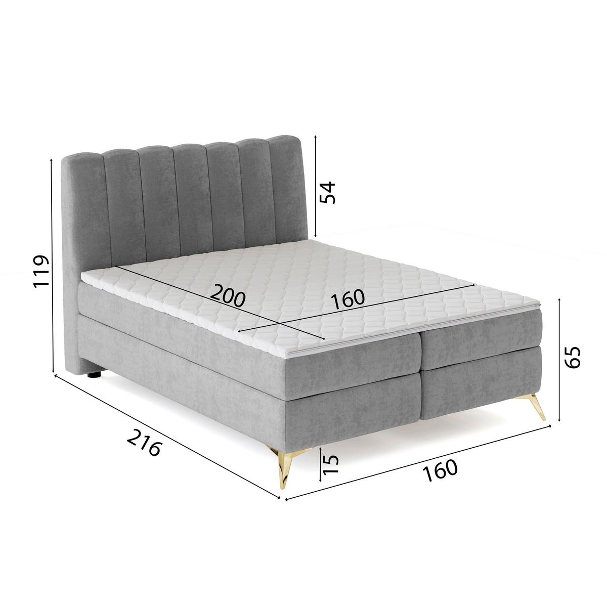 Boxbett Lexi Grau, inkl. Topper 160x200 - Beige/Goldfarben, Basics, Textil (160/200cm) - Livetastic