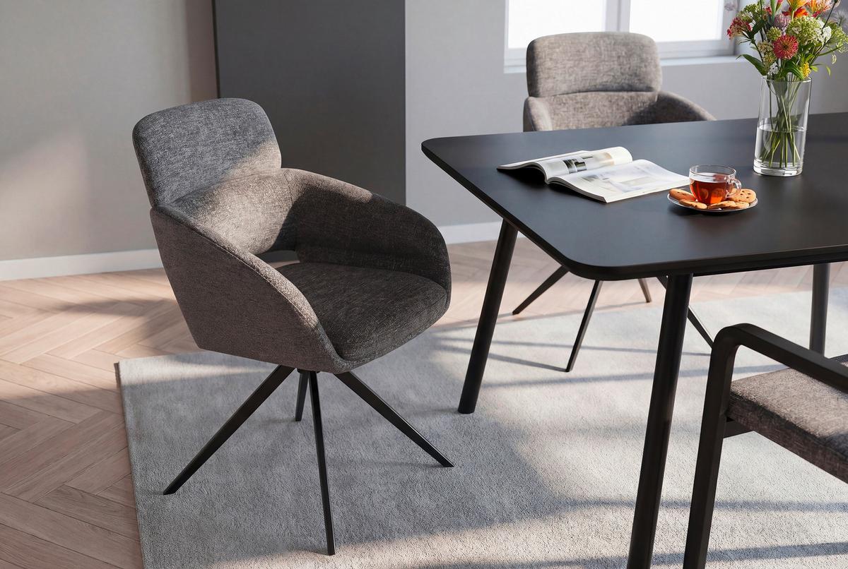 Armlehnstuhl Lyon Grau B: 57,5 cm - Schwarz/Grau, MODERN, Textil/Metall (57,5/85/61cm) - Livetastic