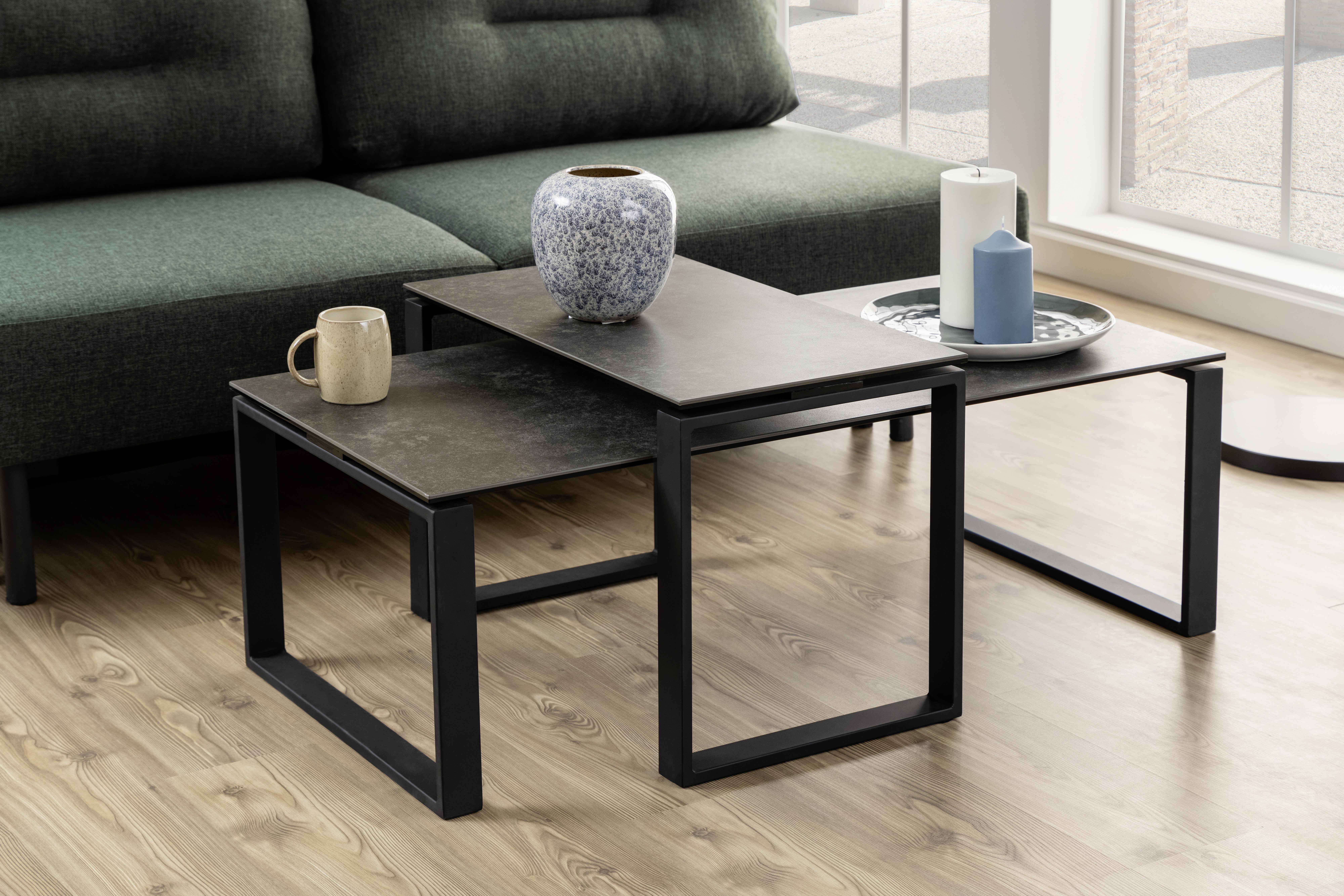 Couchtisch Set 2-teilig Katrine Schwarz - Schwarz, Trend, Glas/Metall (115/55/45cm) - MID.YOU