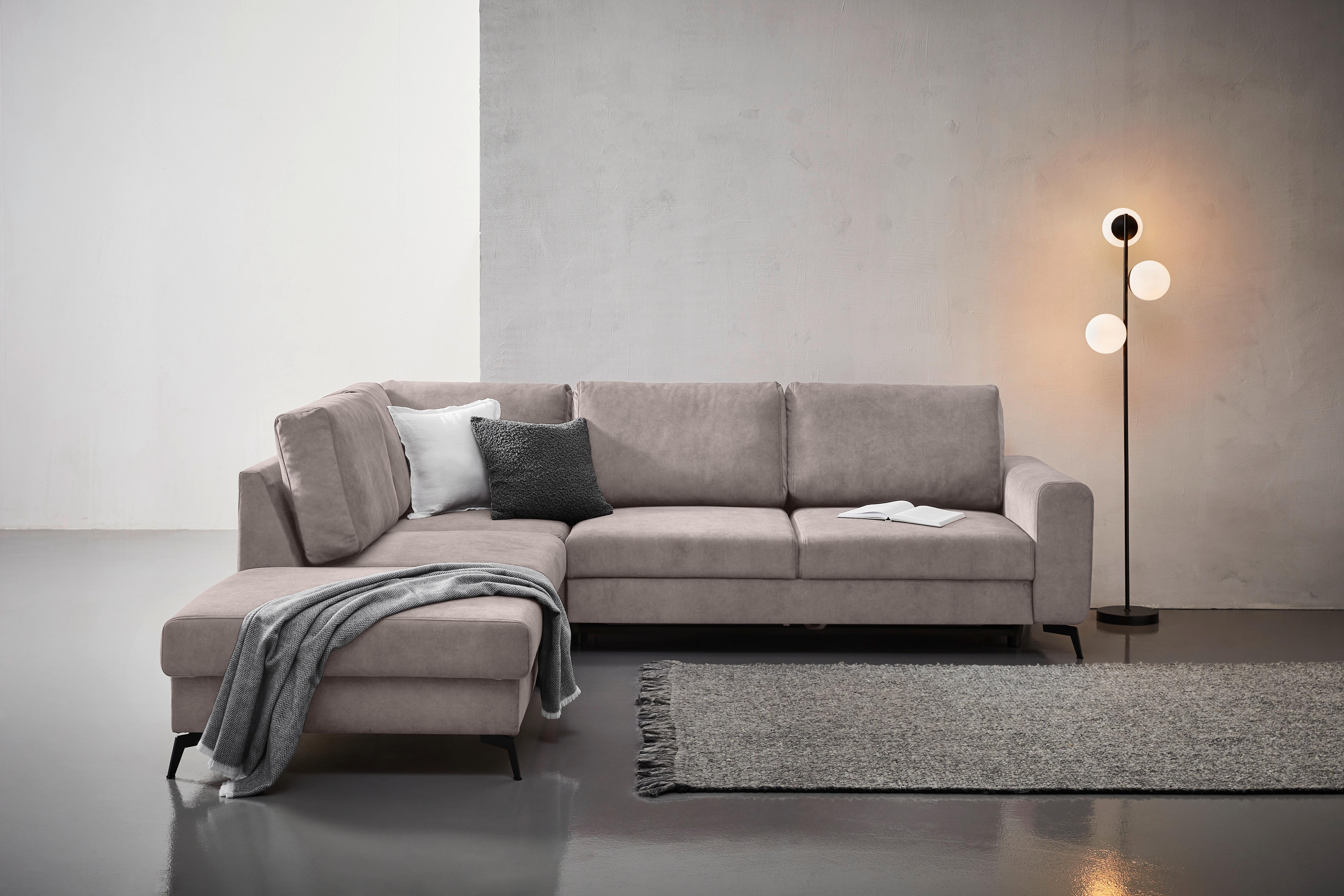 Ecksofa Mit Schlaffunktion Adesso Greige Chenille - Greige/Schwarz, KONVENTIONELL, Textil (257/275cm) - MID.YOU