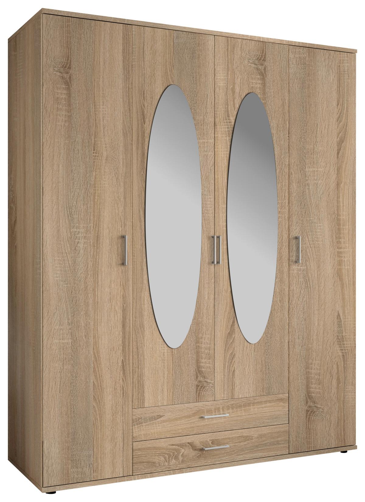 Drehtürenschrank Mit Spiegel 159cm Paul,eiche Sonoma - Sonoma Eiche, Basics, Glas/Holzwerkstoff (159/196/54cm)