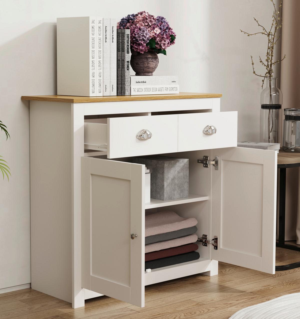 Kommode Balusa Weiß, Eiche Dekor B: 82 cm - Honigeiche/Weiß, LIFESTYLE, Holzwerkstoff (82/81/35cm) - MID.YOU