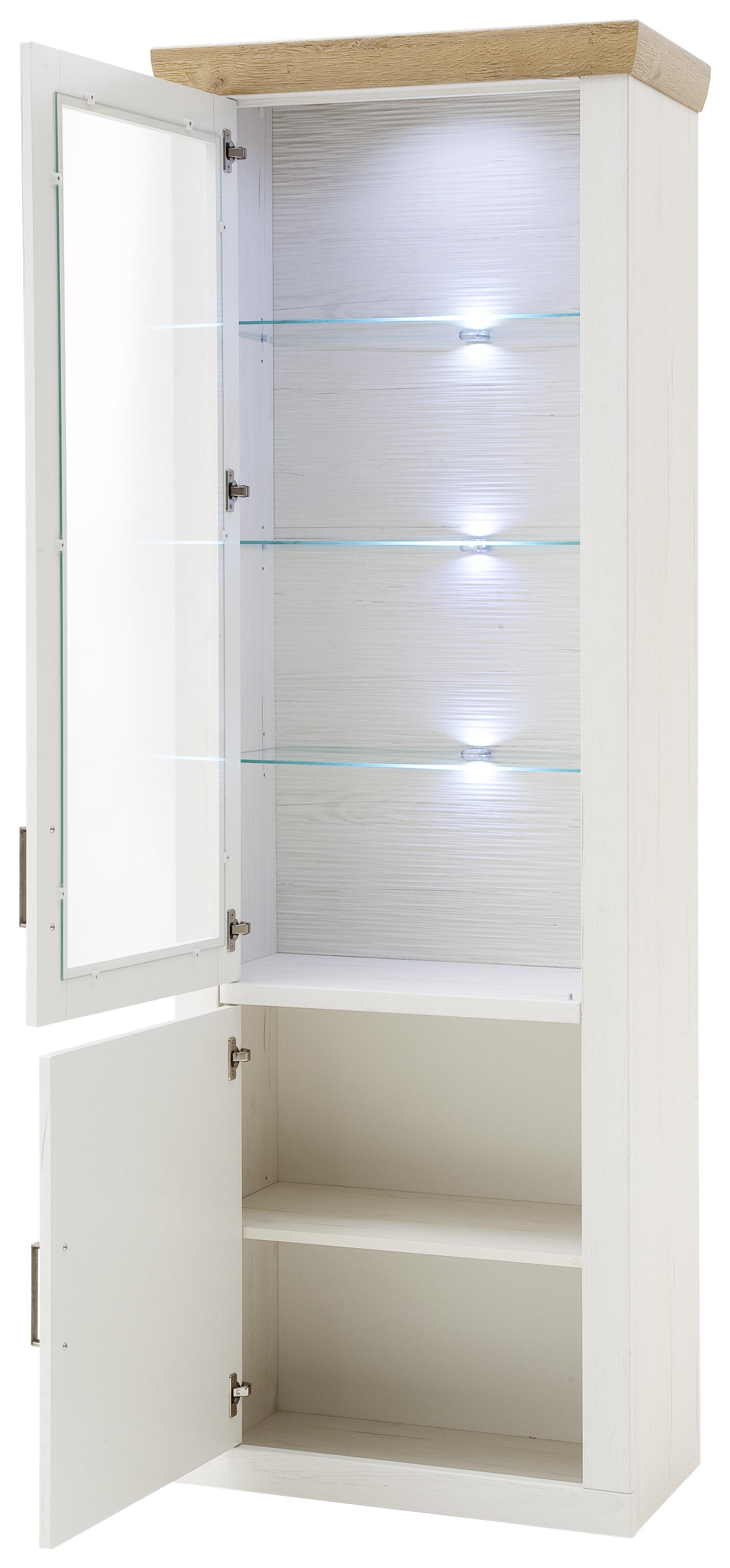 Vitrine mit Schublade und Drehtür