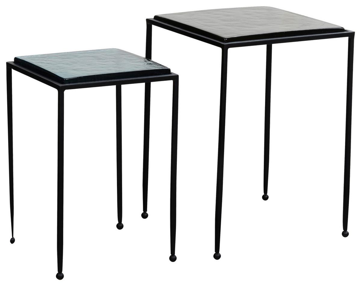 Satztisch Blau, Schwarz 2-teilig - Blau/Schwarz, Design, Glas/Metall - MID.YOU