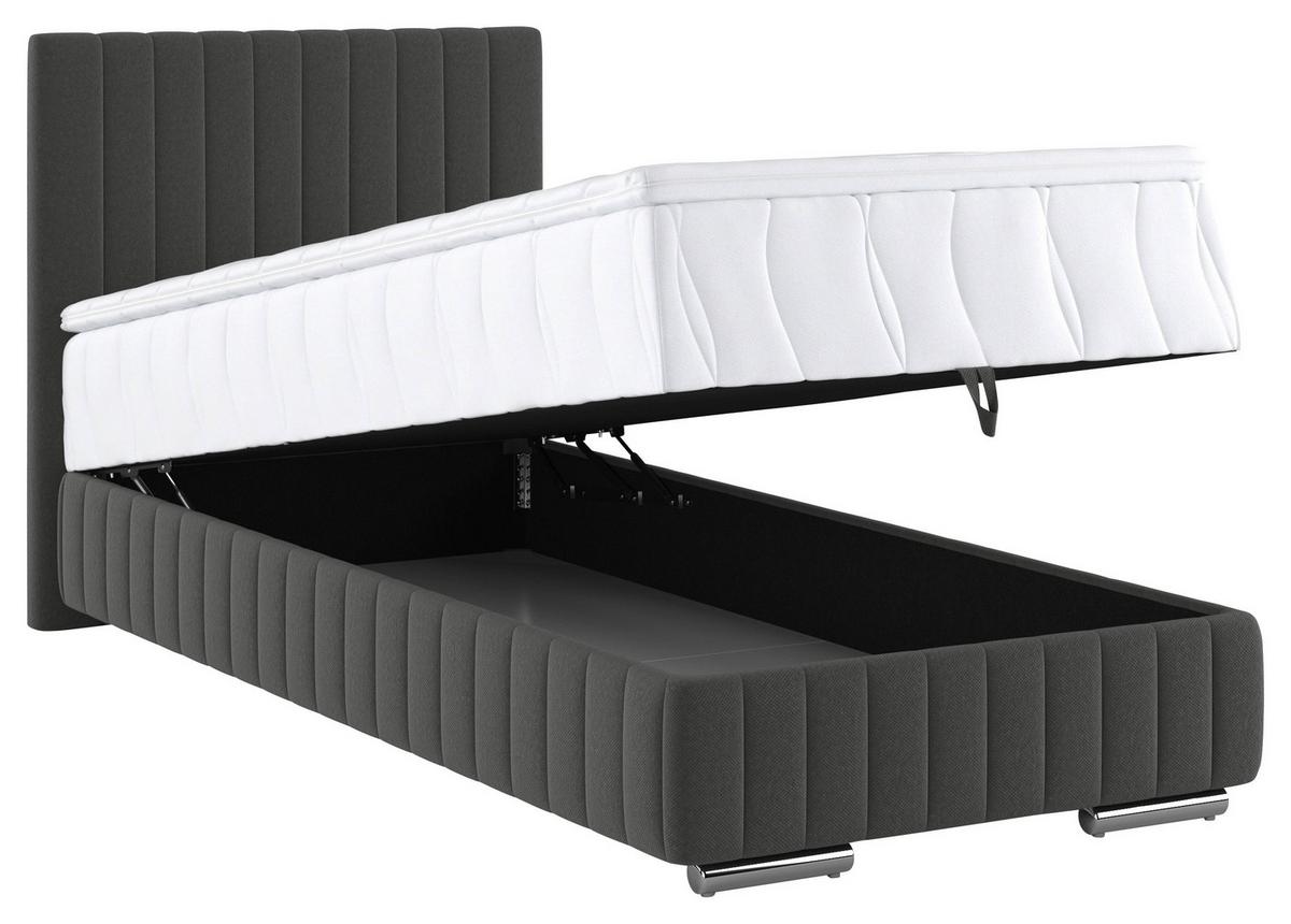 Boxbett Mit Topper & Bettkasten 90x200 Cm Beetle - Chromfarben/Grau, Holzwerkstoff/Textil (90/200cm) - MID.YOU