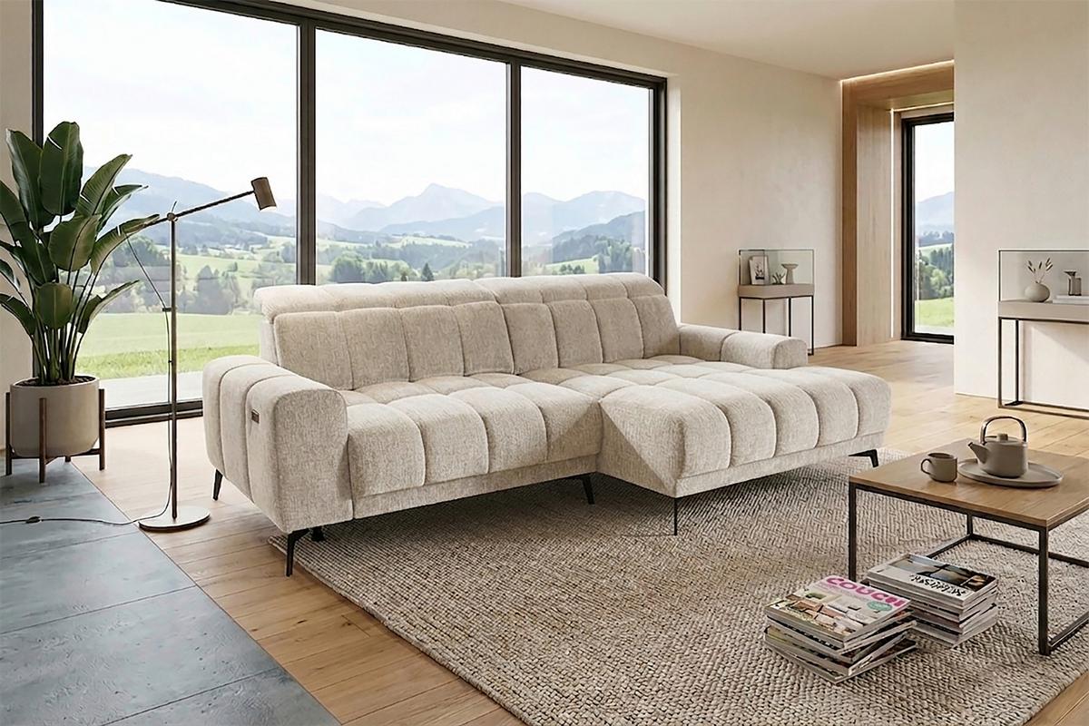 Rohová sedačka LAYA, pravá, krémová žinylka KANSAS - krémová/hořčicově žlutá, Moderní, textil (250/155cm) - Premium Living